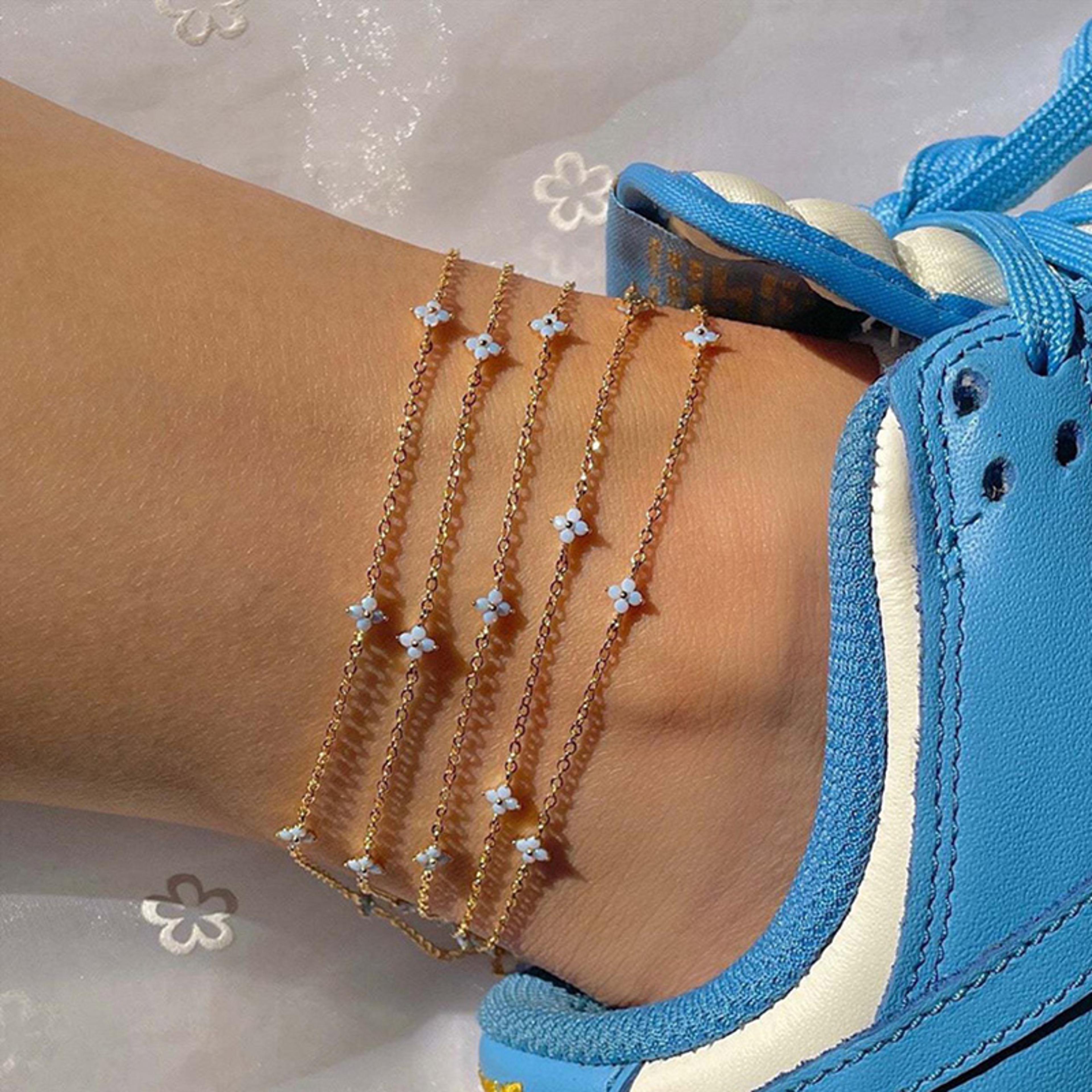 lucky charm four leaf clover anklet for women dainty crystal beach ankle bracelet