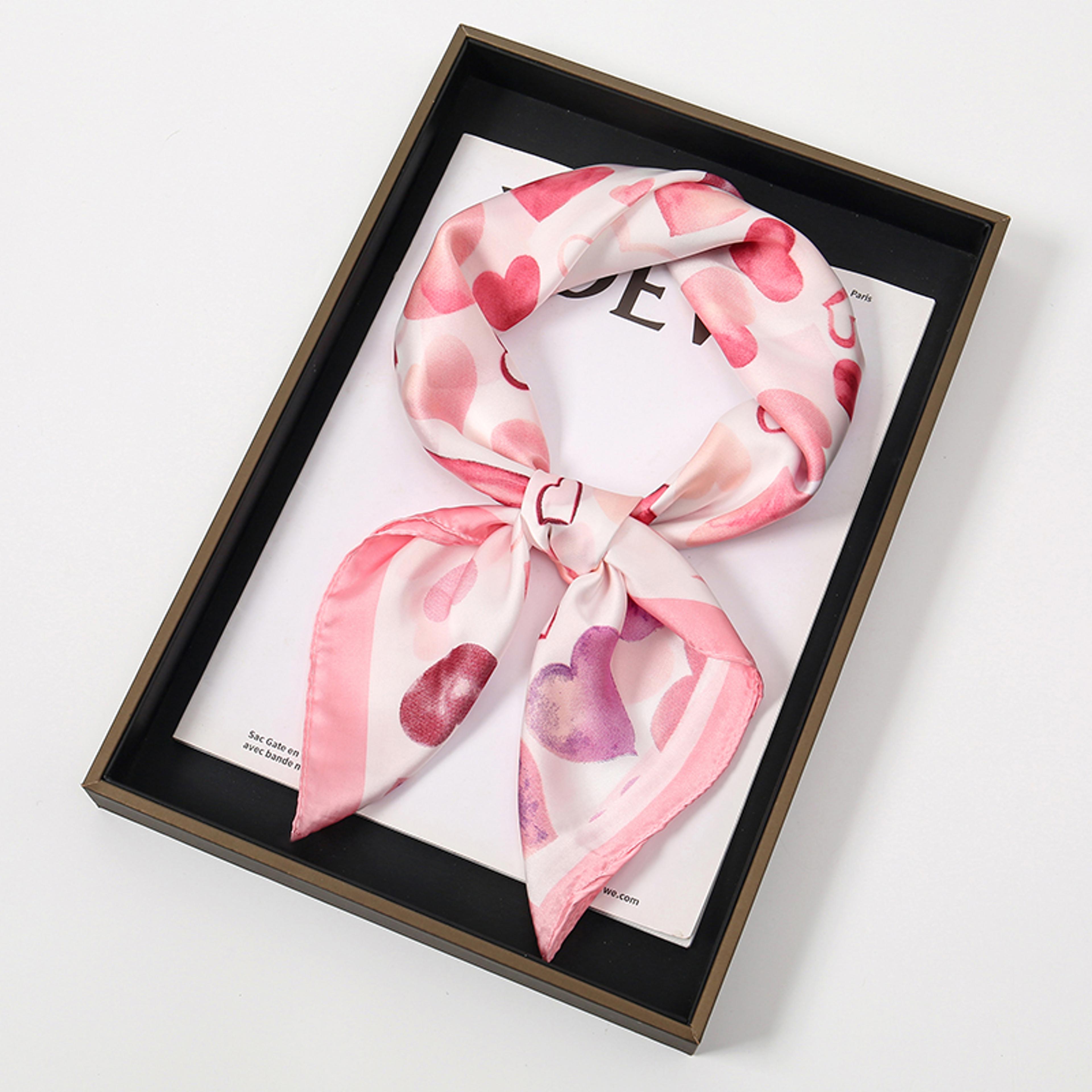 elegant heart print silk hair head scarf for women fashion neck & hair wrap