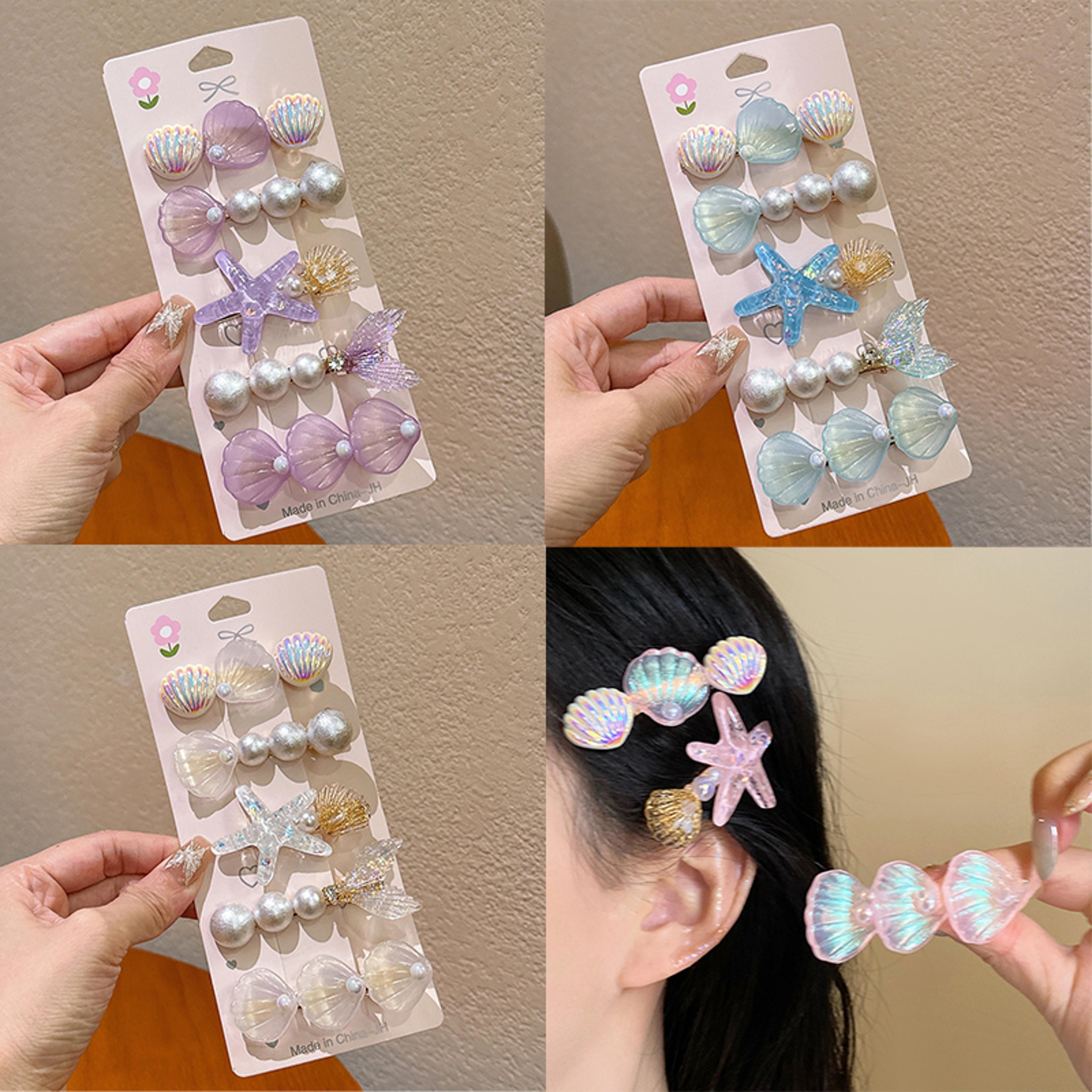 ocean breeze starfish hair clips set cute duckbill hair clips with shell pearl accents