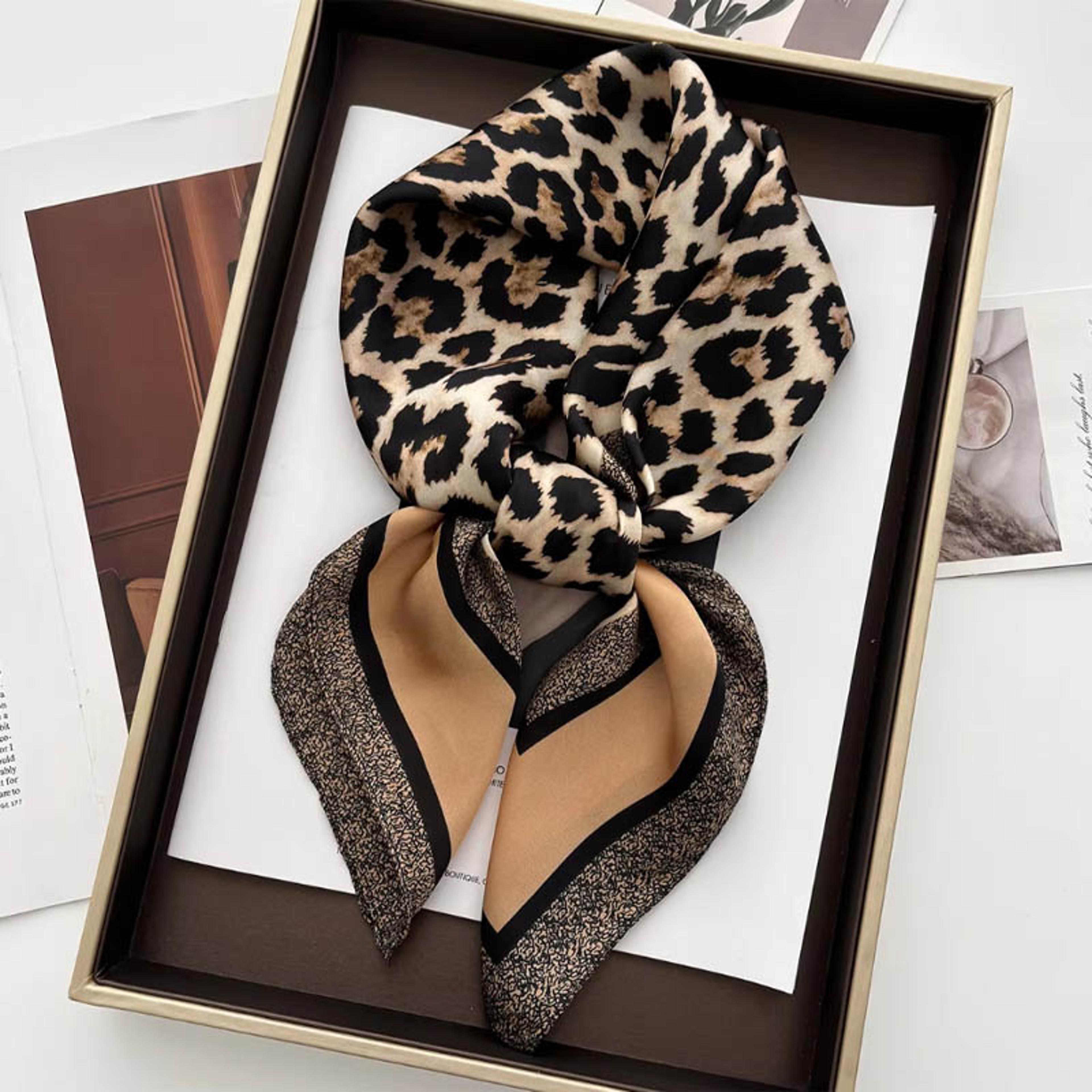 luxury leopard print scarf satin square hair & neck scarf for women