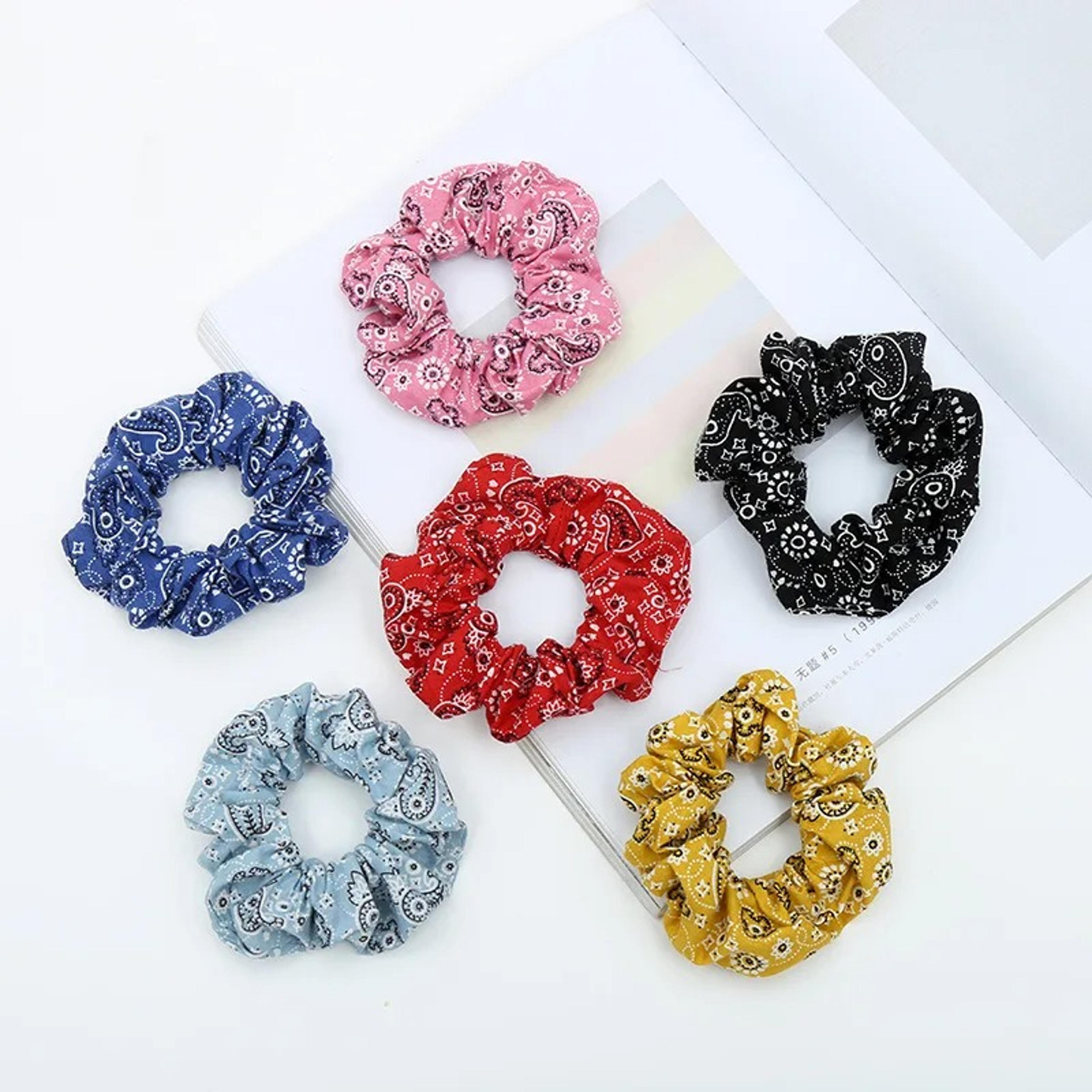 boho paisley hair scrunchie handmade cotton hair tie vintage ponytail accessory
