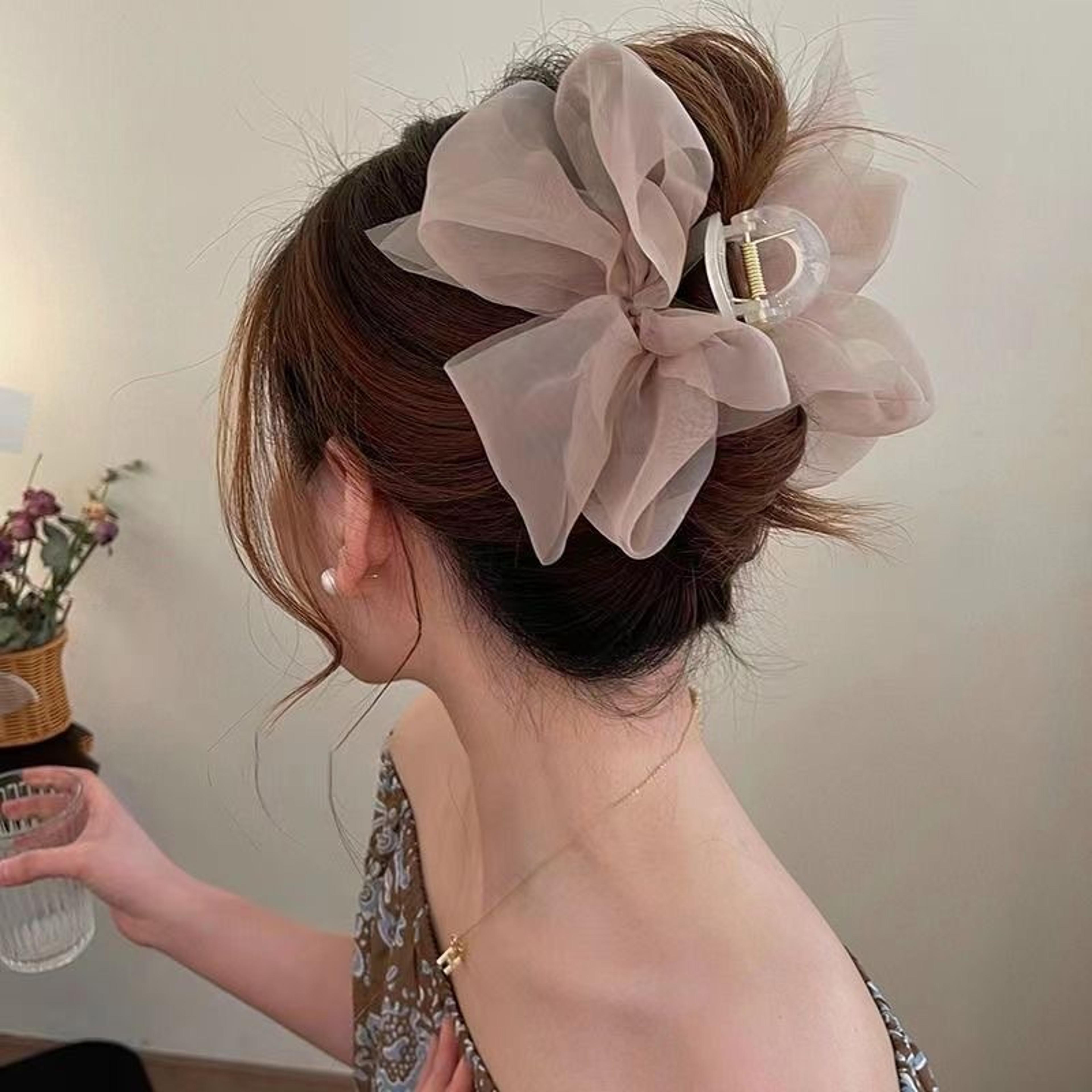elegant mesh bow hair clip for ponytails & braids | chic bow hair claw clip for women & girls