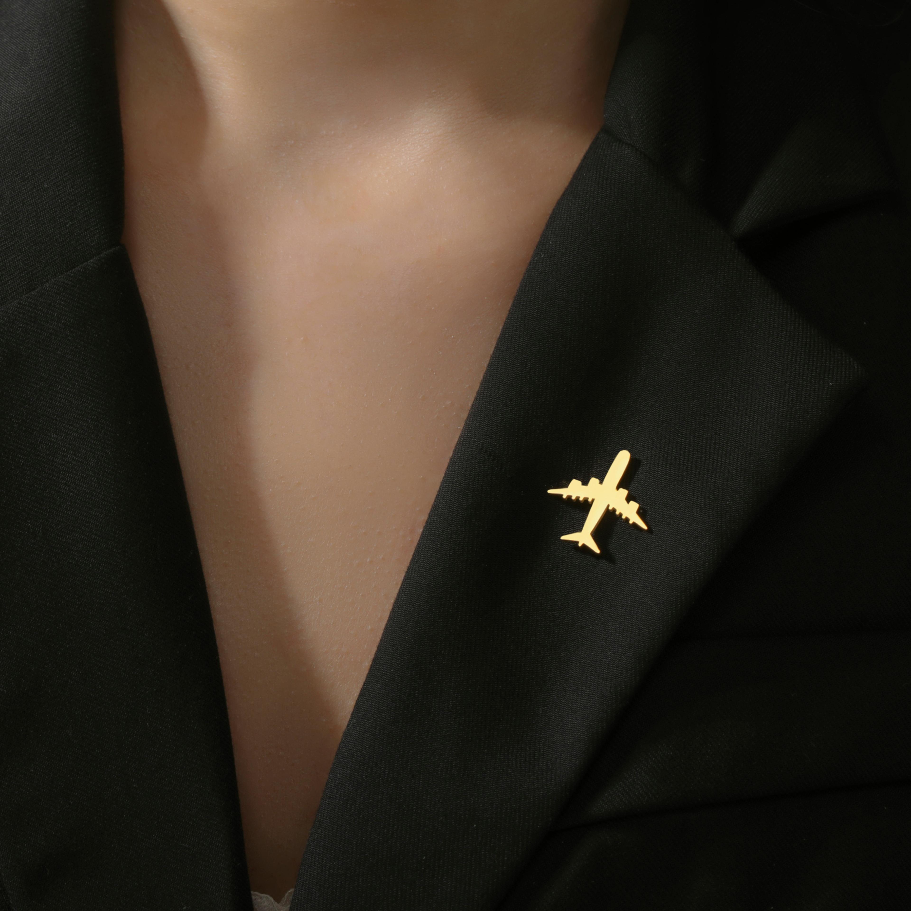 vintage airplane brooch stainless steel aviation pin for jackets, bags & pilot gifts