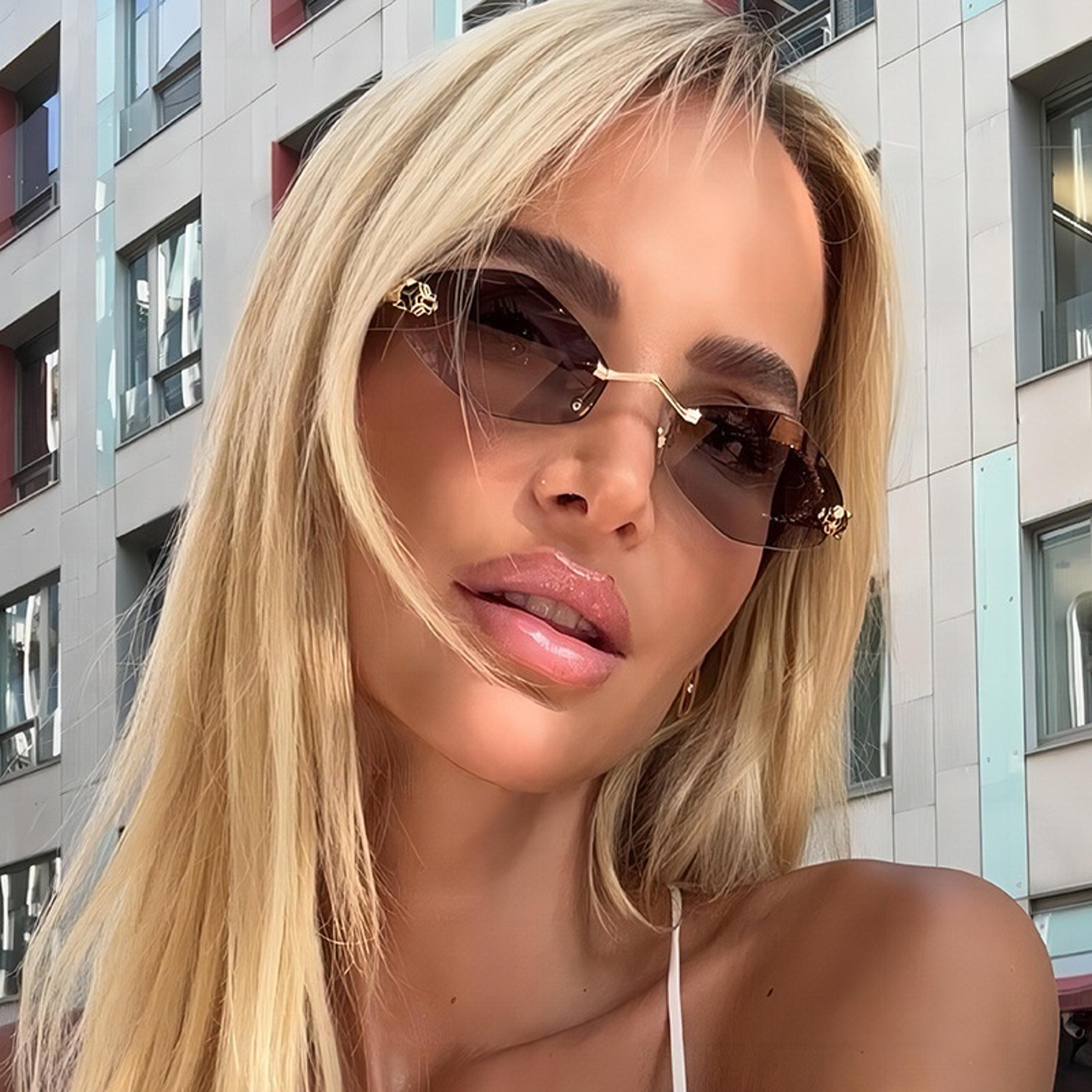 vintage polygon rimless sunglasses for women geometric metal frame fashion eyewear