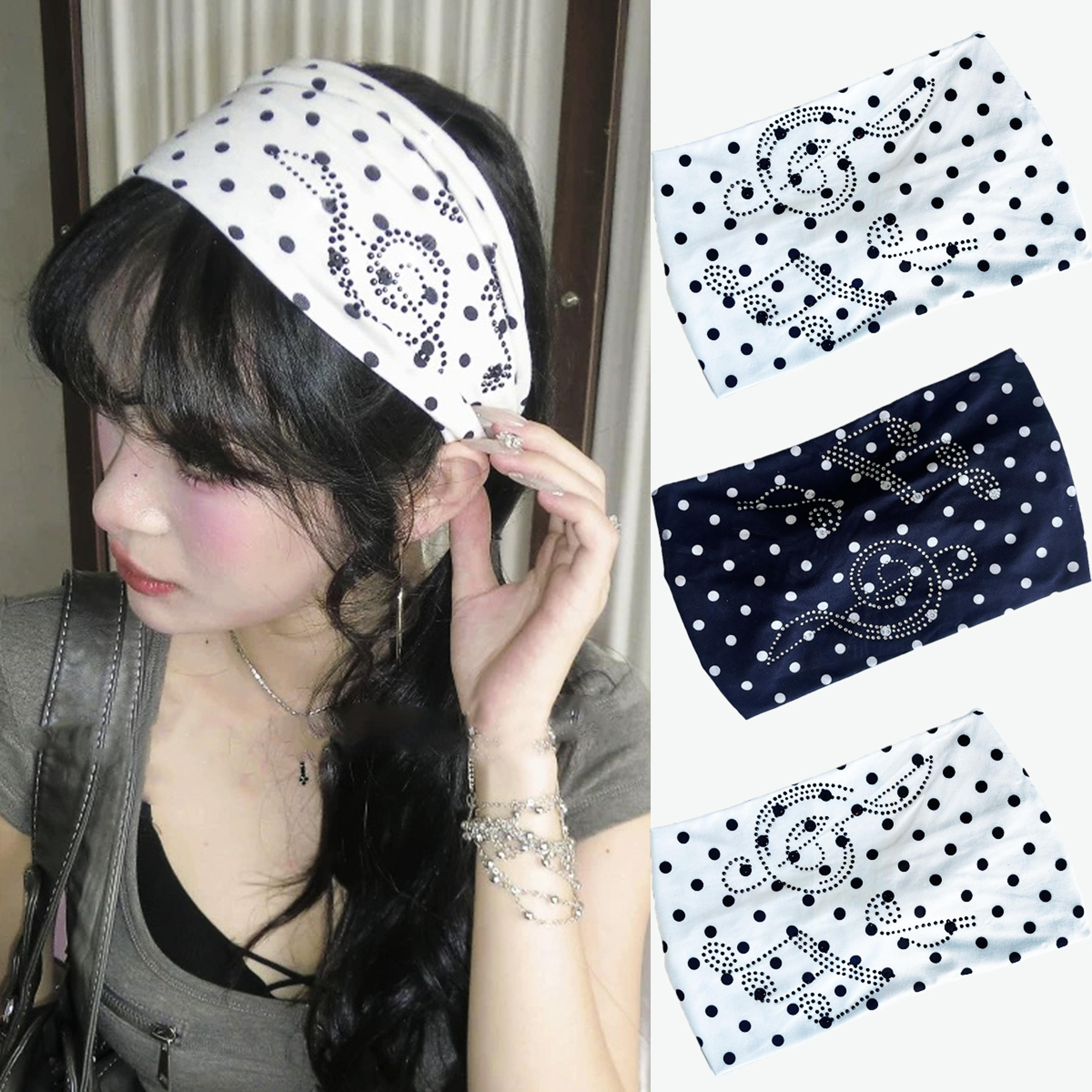 vintage polka dot headband with rhinestones wide retro hair band for women
