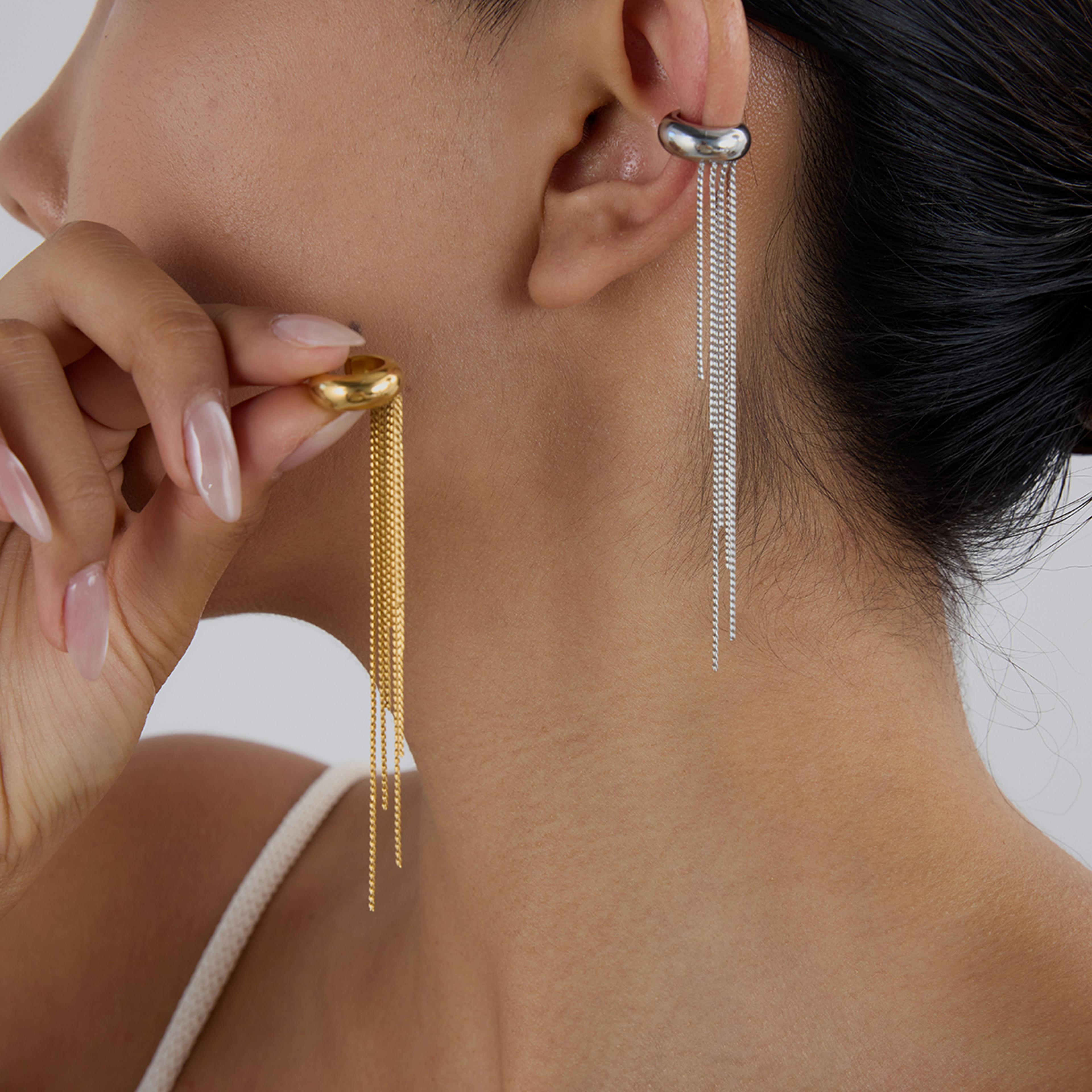elegant tassel clip on earrings in 18k gold pvd stainless steel