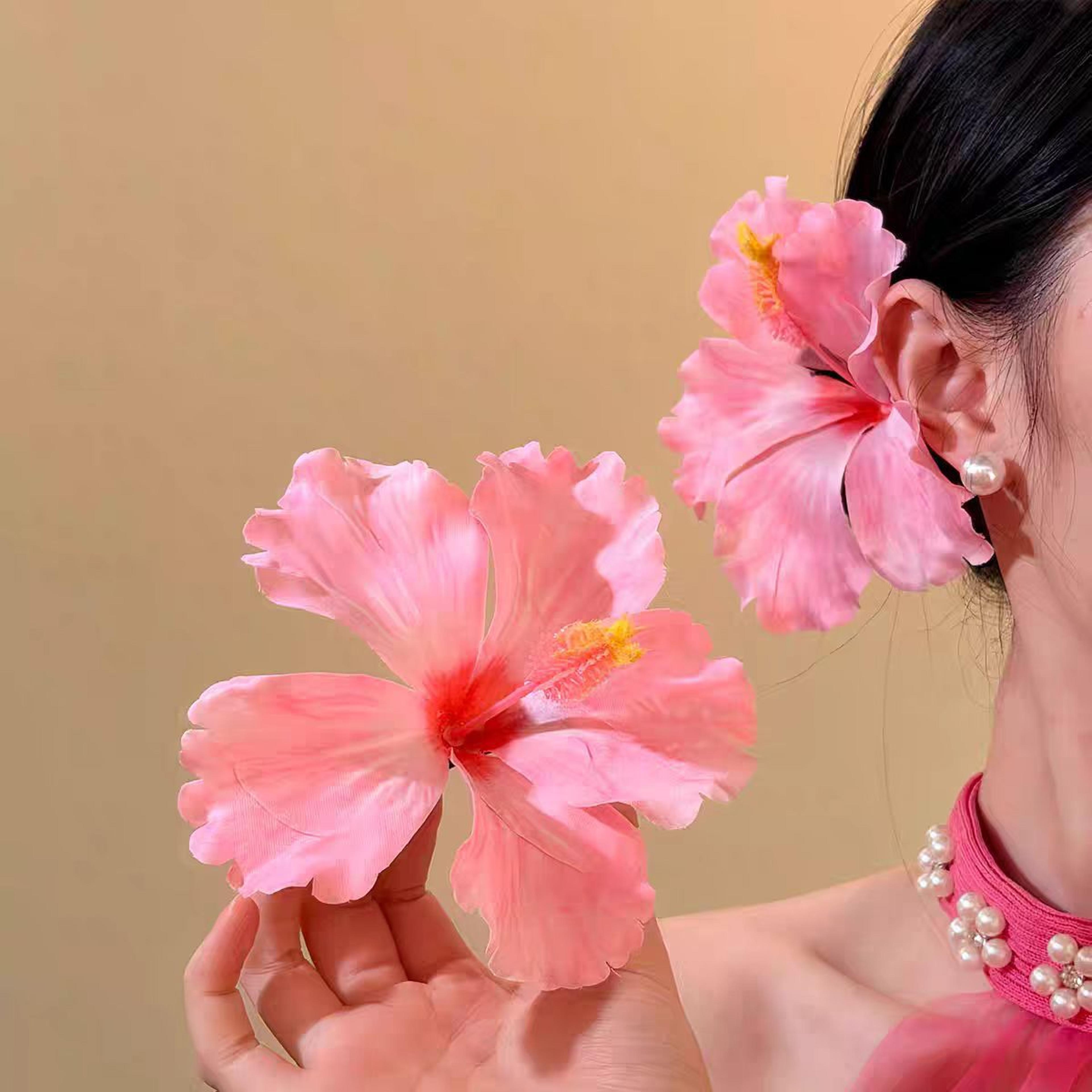 bohemian hibiscus flower hair clips set tropical floral hair accessories for beach parties & weddings