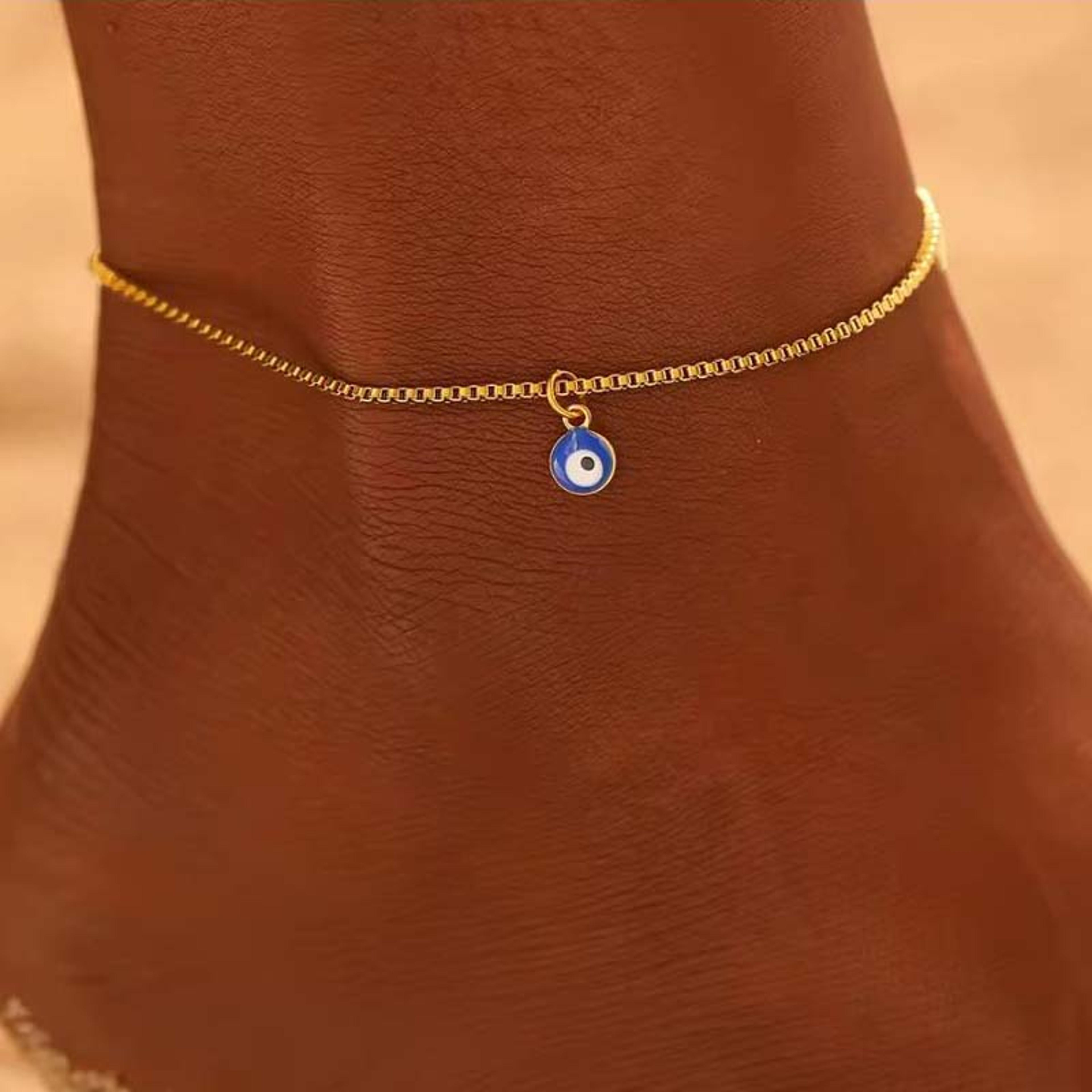 boho gold anklet for women with evil eye anklet charm stainless steel beach jewelry
