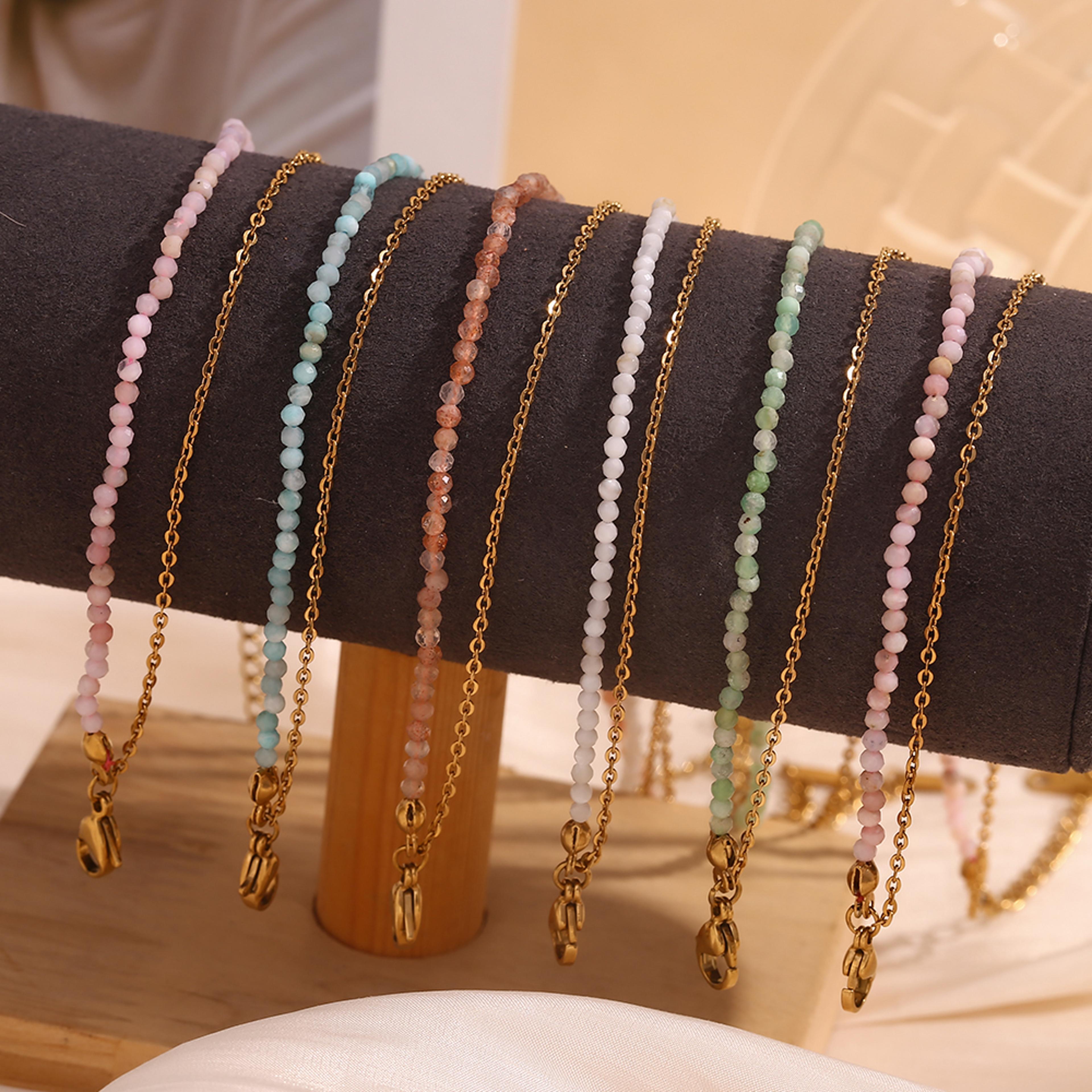 natural stone stainless steel waterproof bracelet & beaded anklet for women