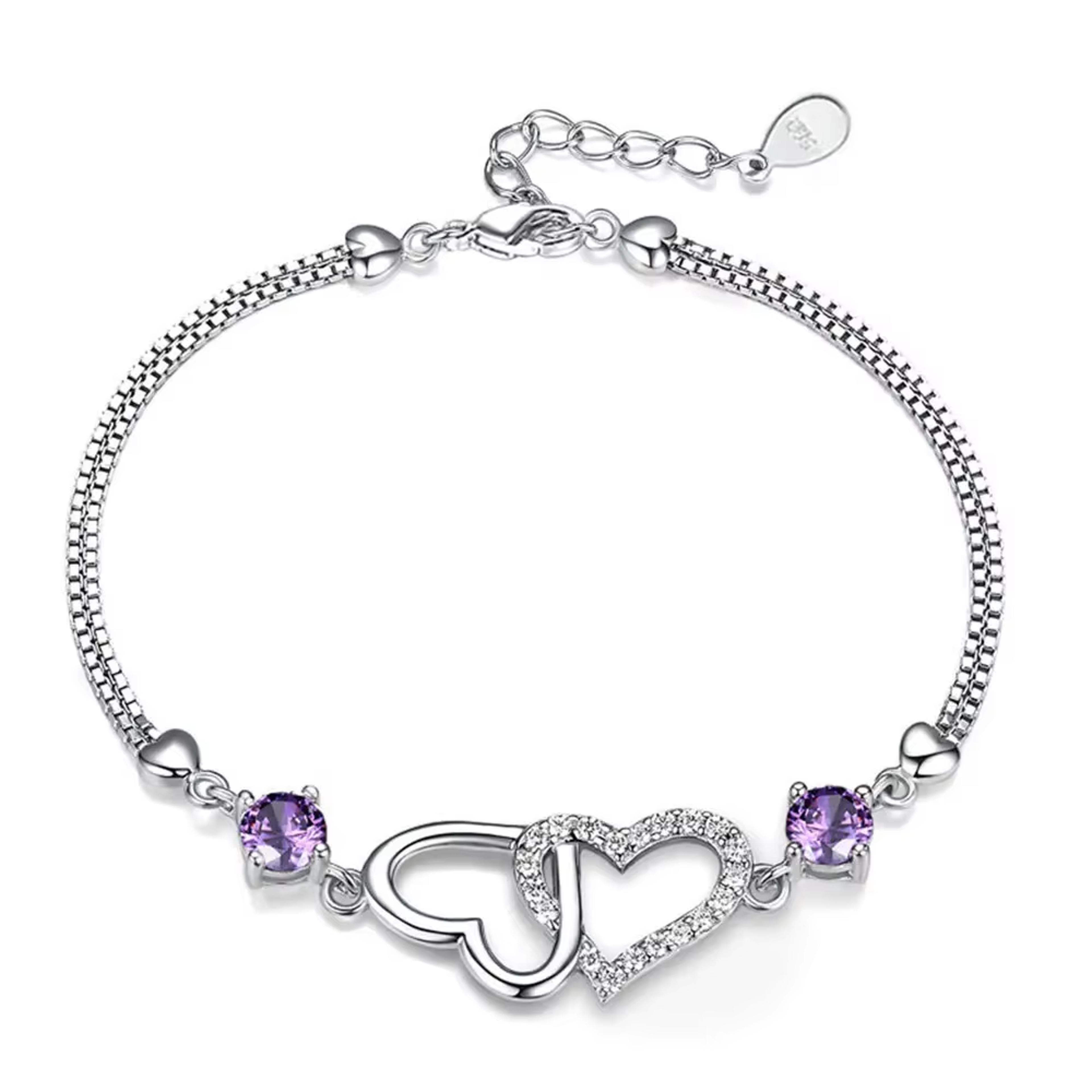 luxury sterling silver bracelet with heart amethyst & zircon accent for women
