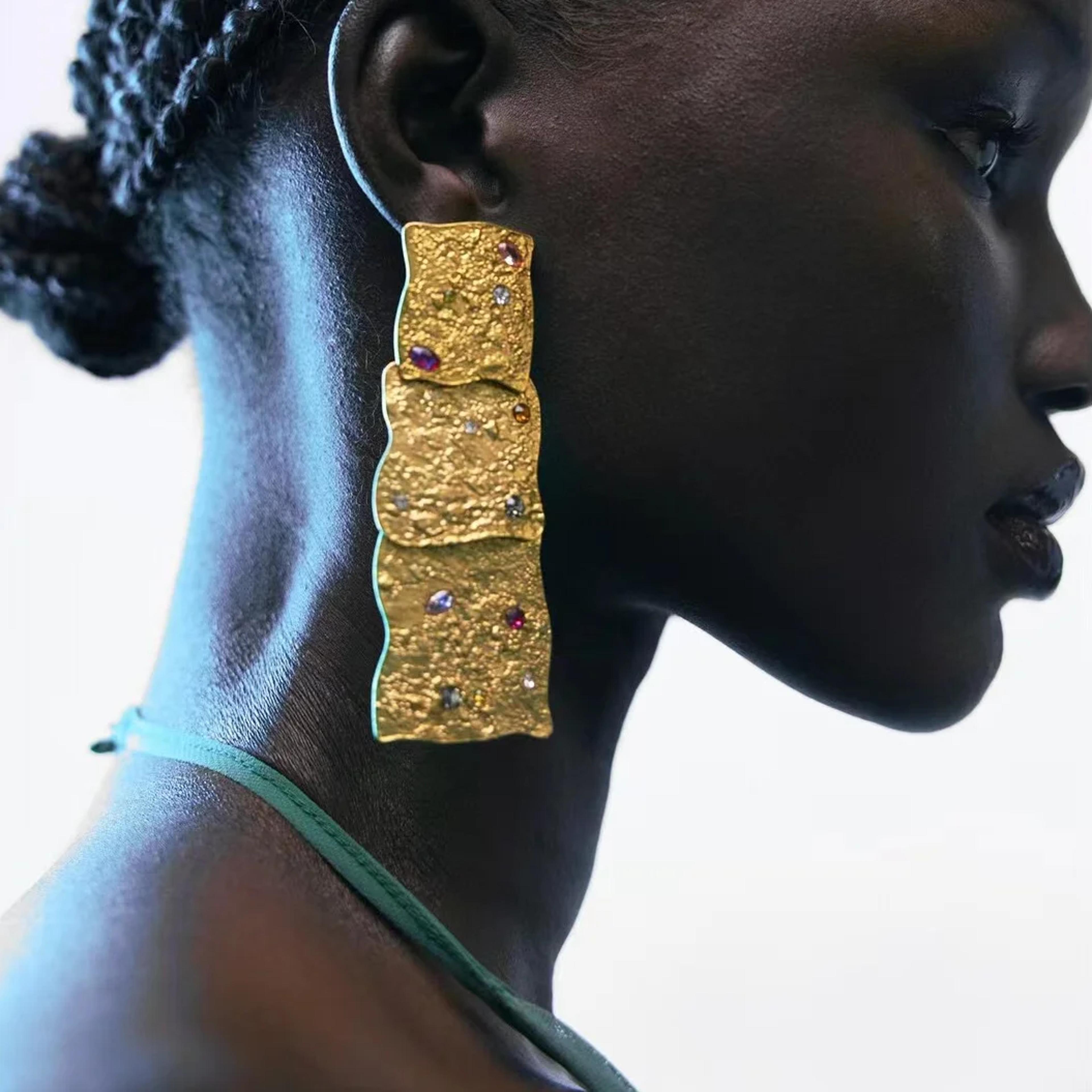 retro geometric dangle earrings for women multi layered statement jewelry