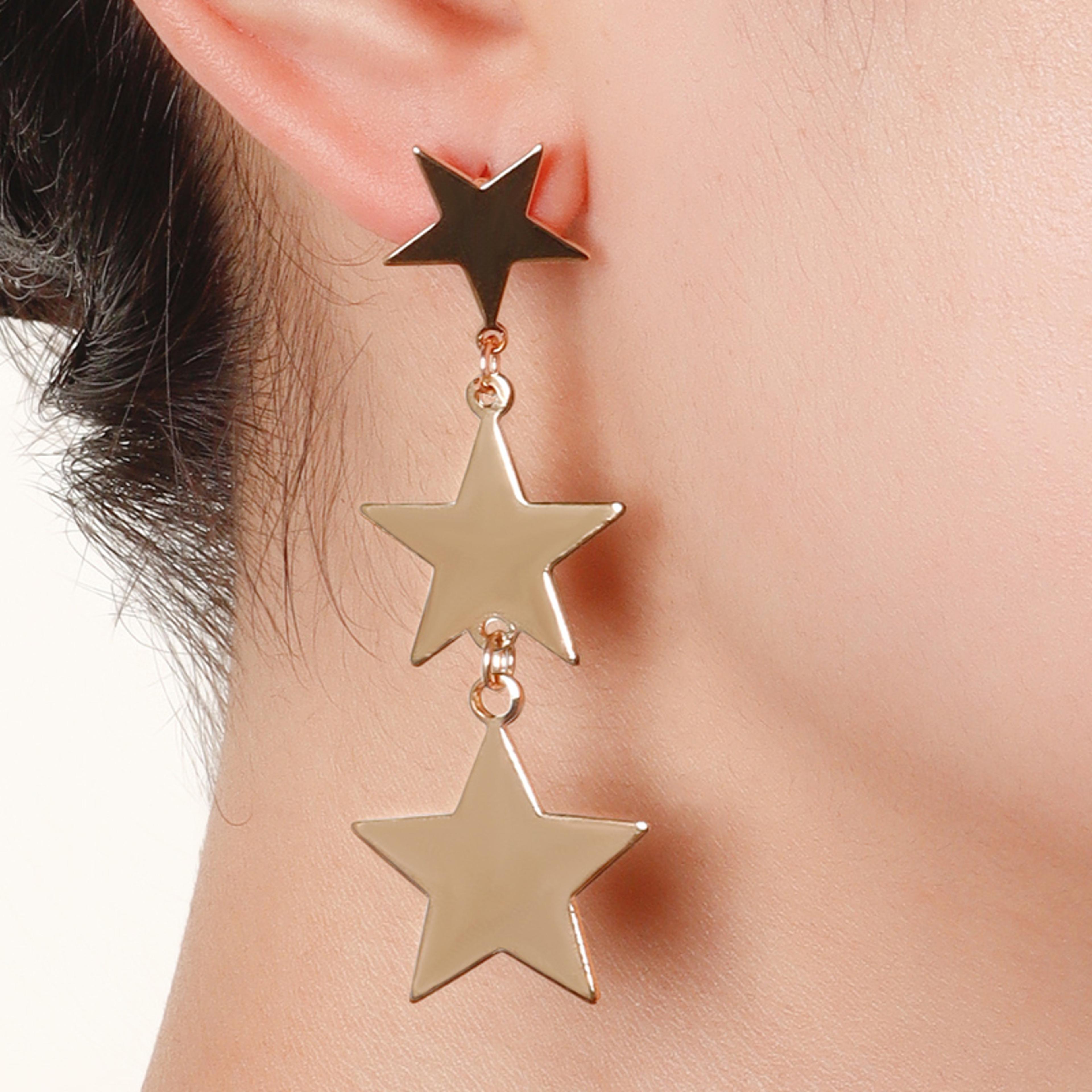 vintage star dangle earrings for women long statement drop earrings in gold or silver