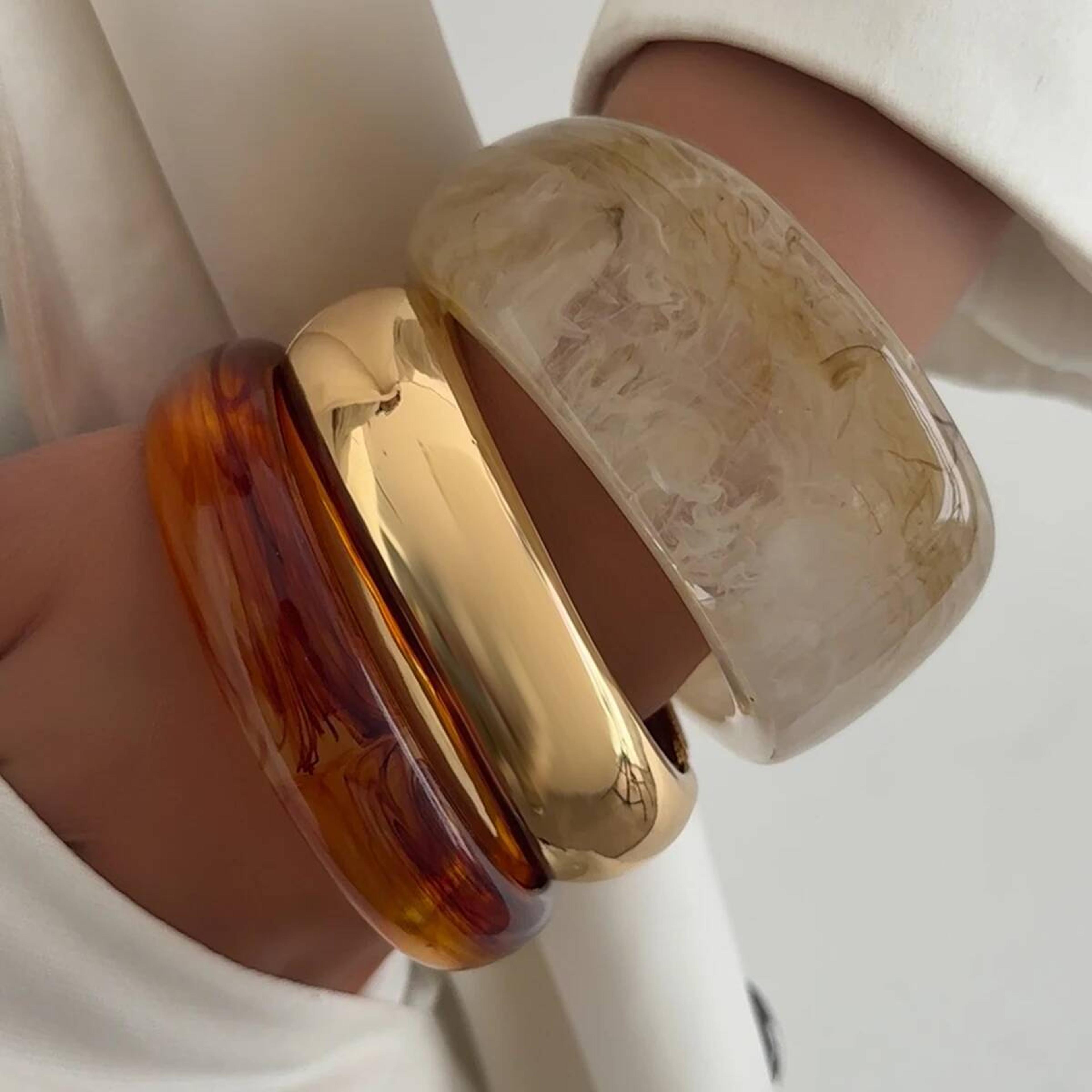boho resin bangle wide chunky bracelet for women stackable acrylic cuff