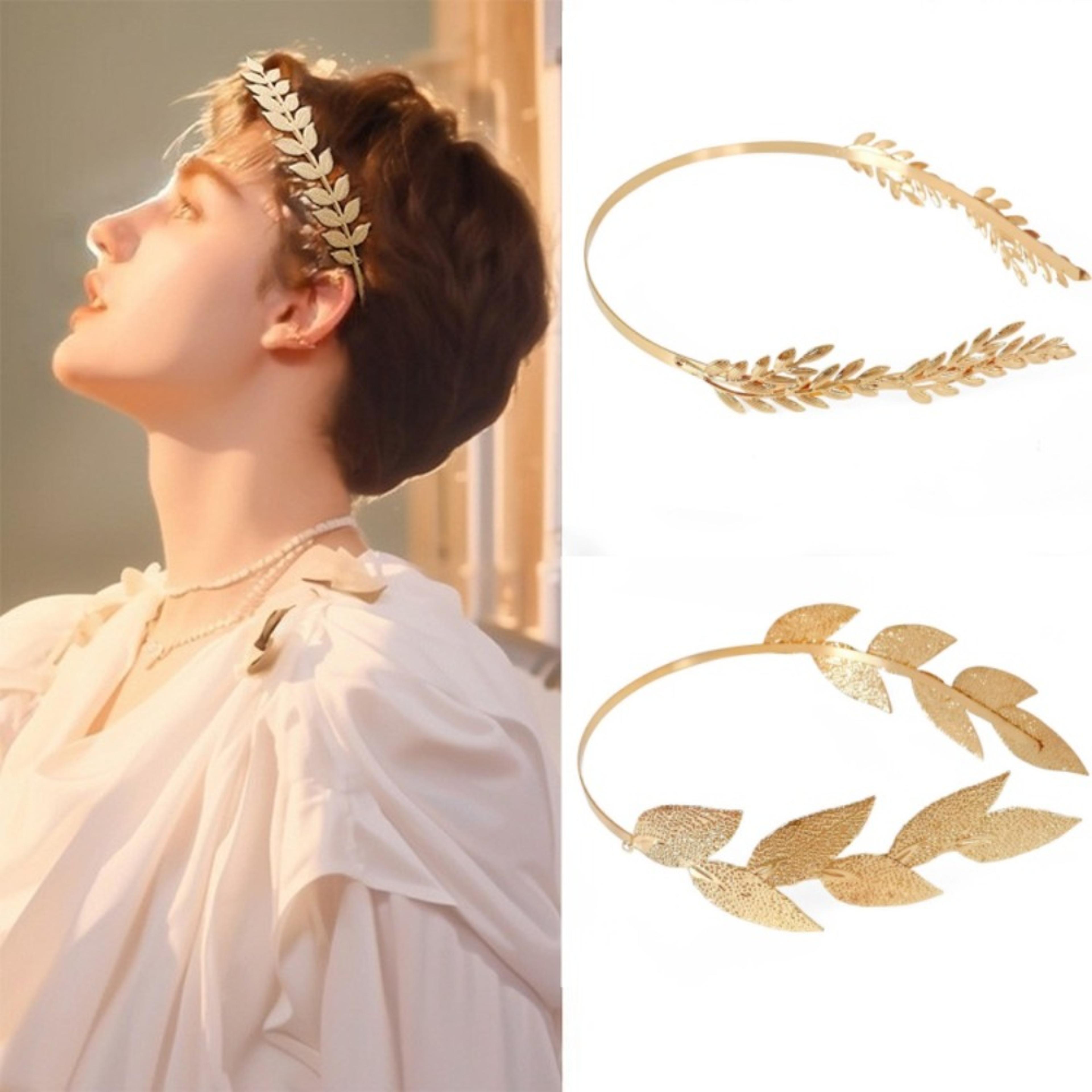 retro gold leaf goddess headband greek bridal crown tiara hair accessory