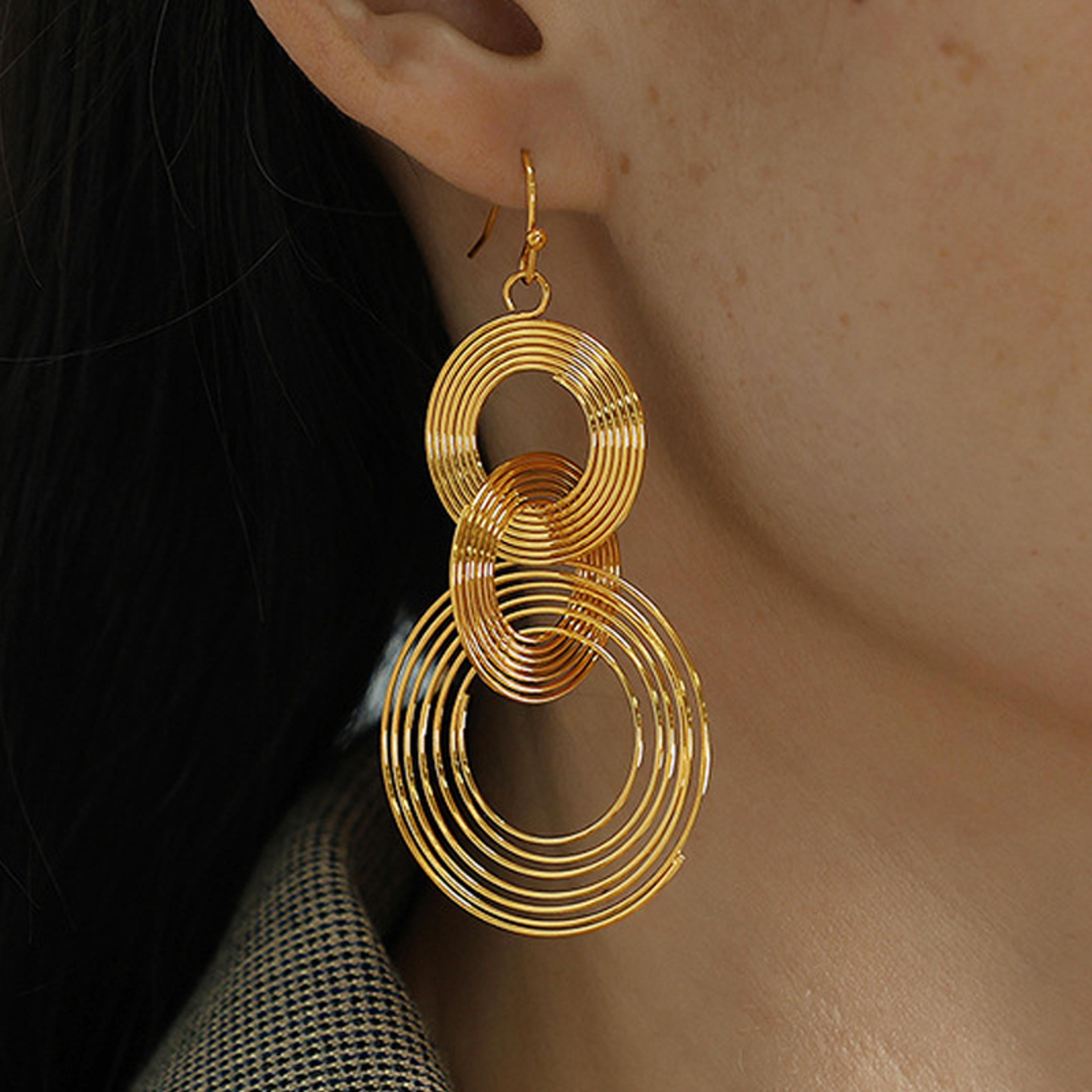 vintage statement drop earrings geometric round hoop dangle earrings for women