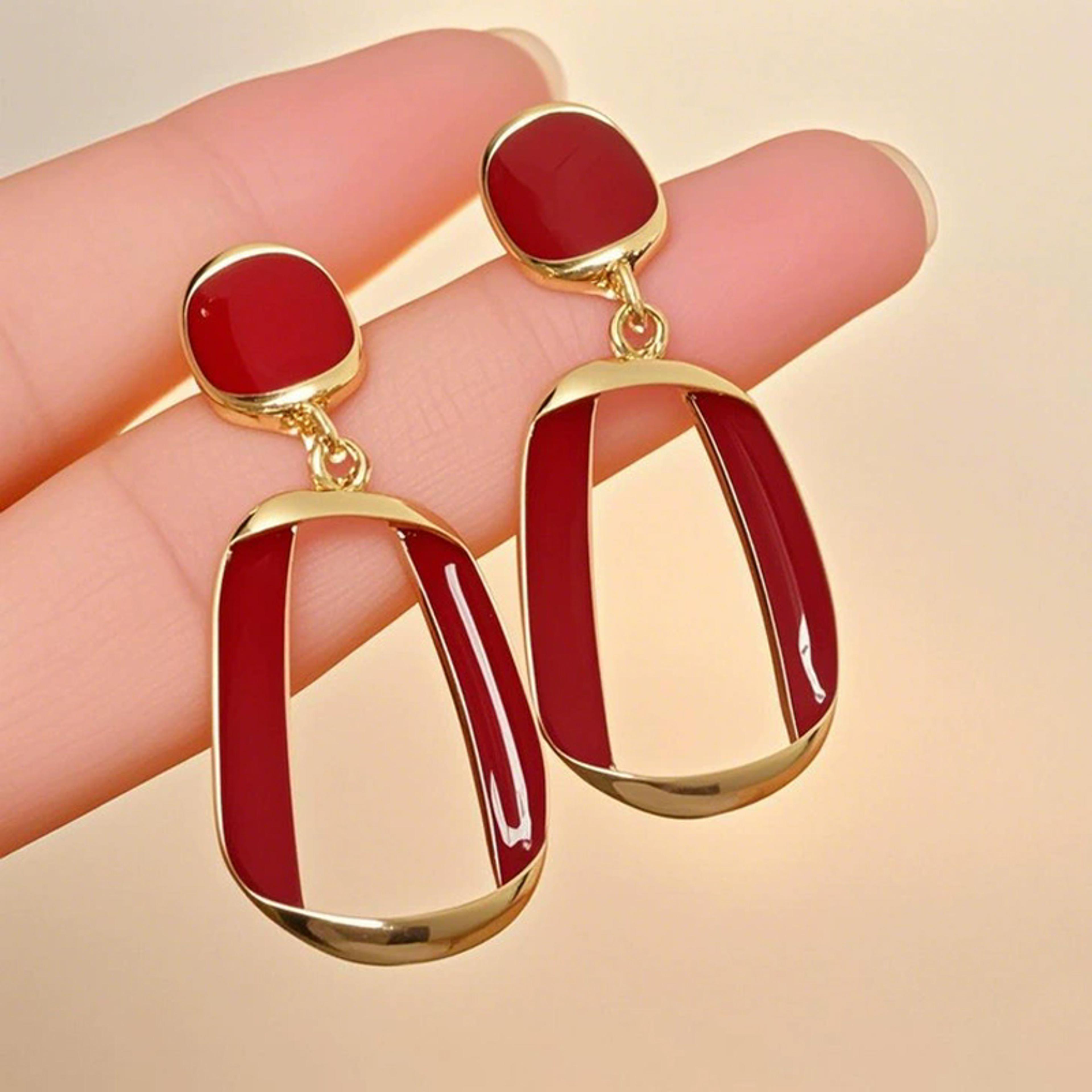 elegant geometric dangle earrings for women square enamel statement drop jewelry