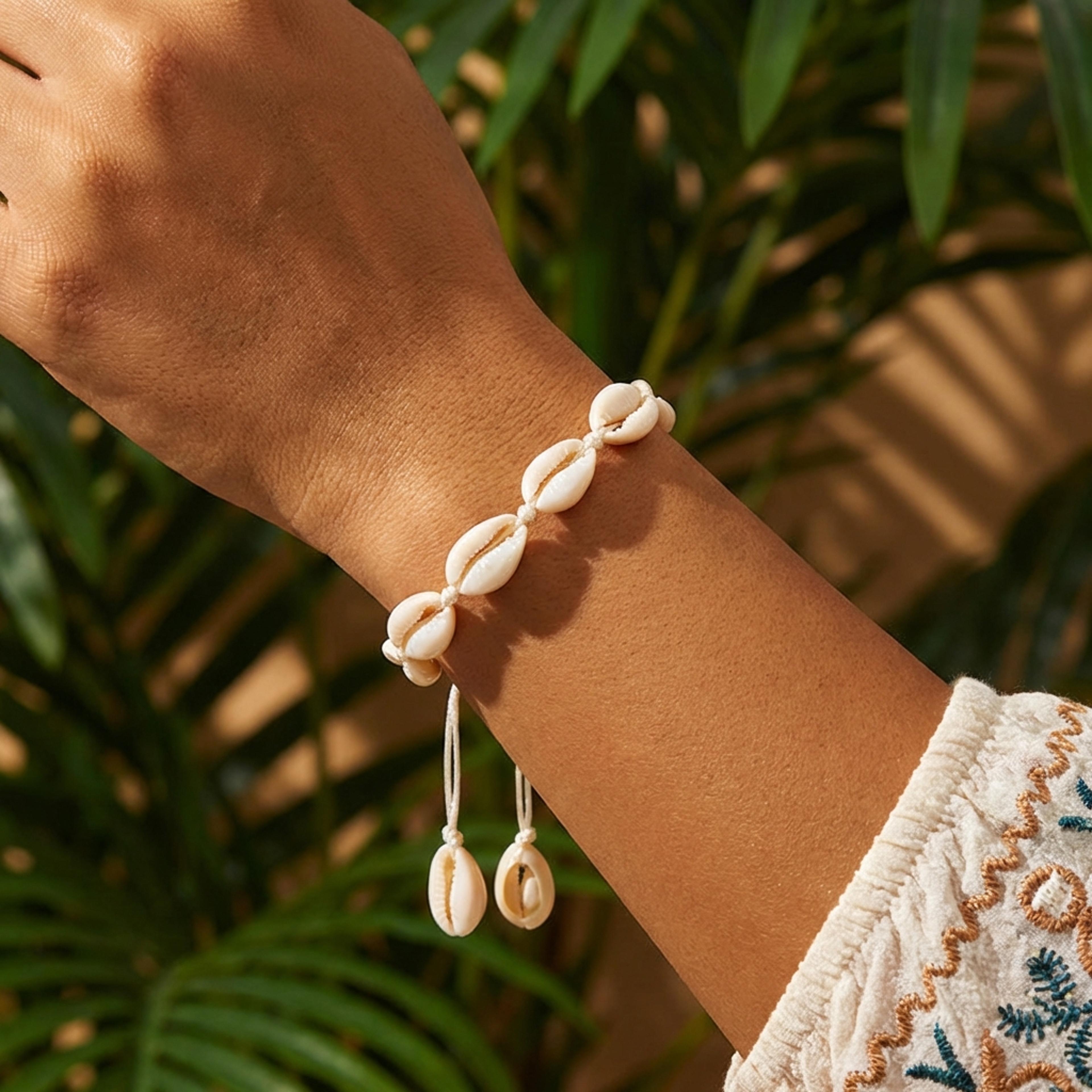 boho cowrie shell bracelet adjustable handmade surfer beach bracelet for women