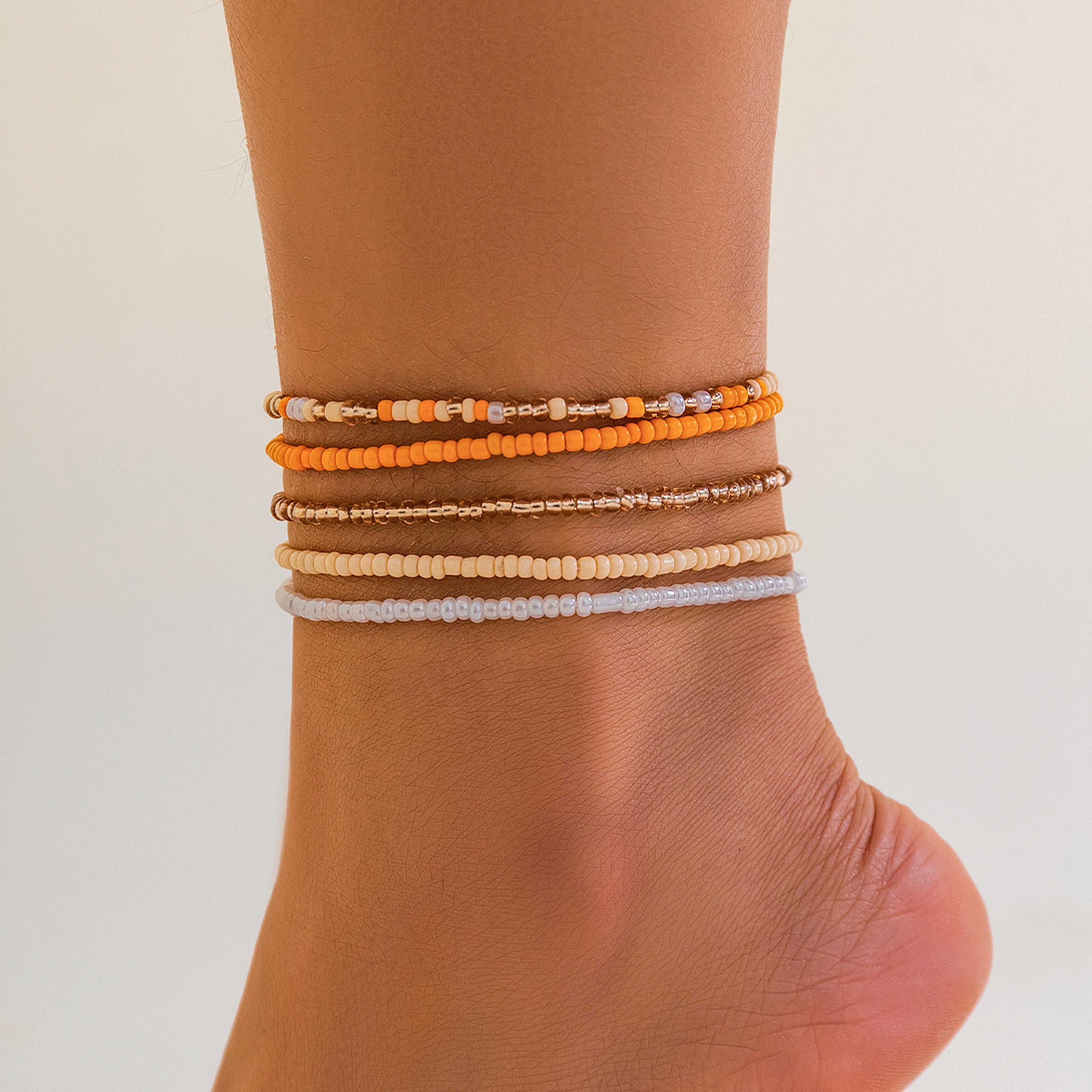 boho layered seed bead anklet colorful beach anklet bracelet for women