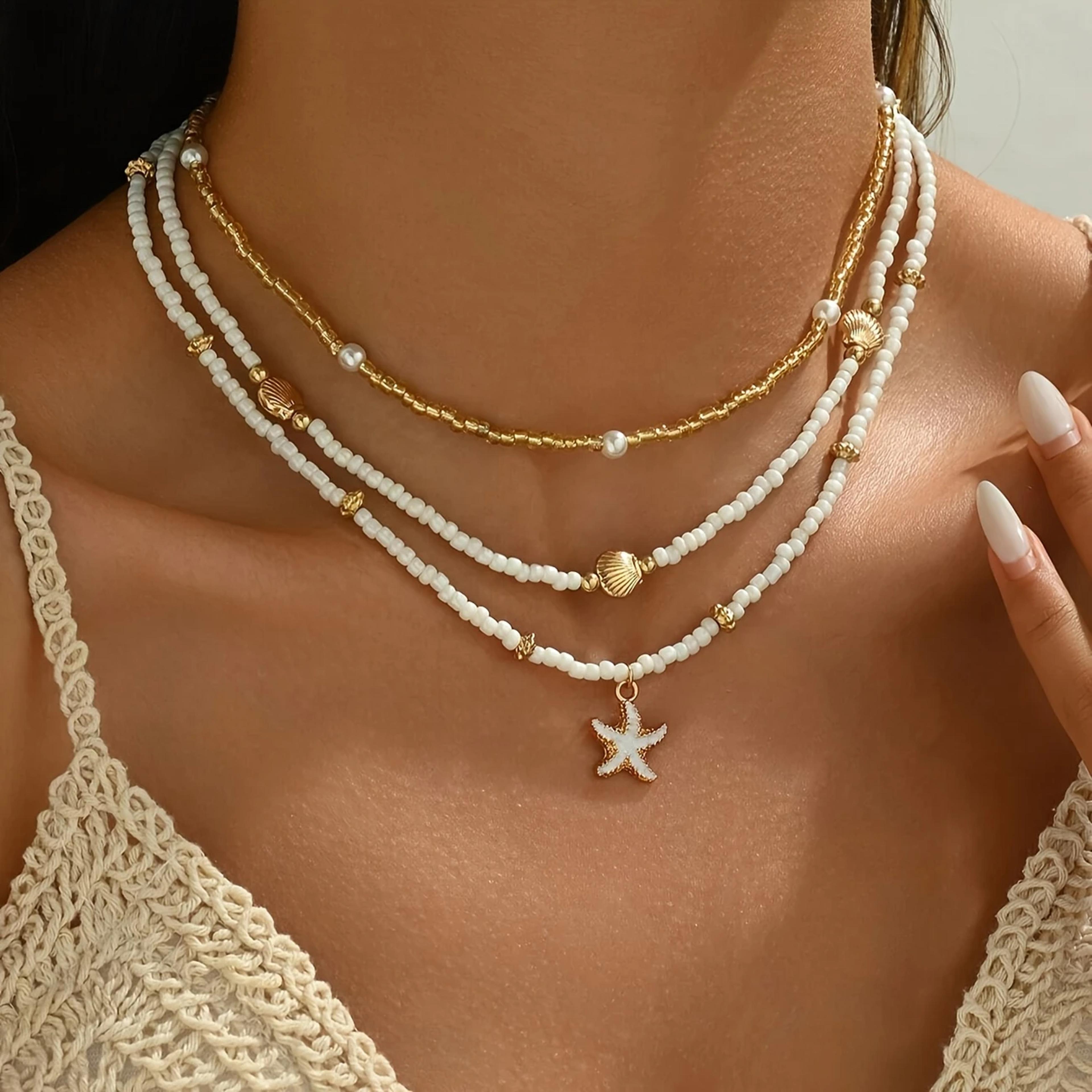 boho starfish shell necklace handmade beaded choker for beach vacation style