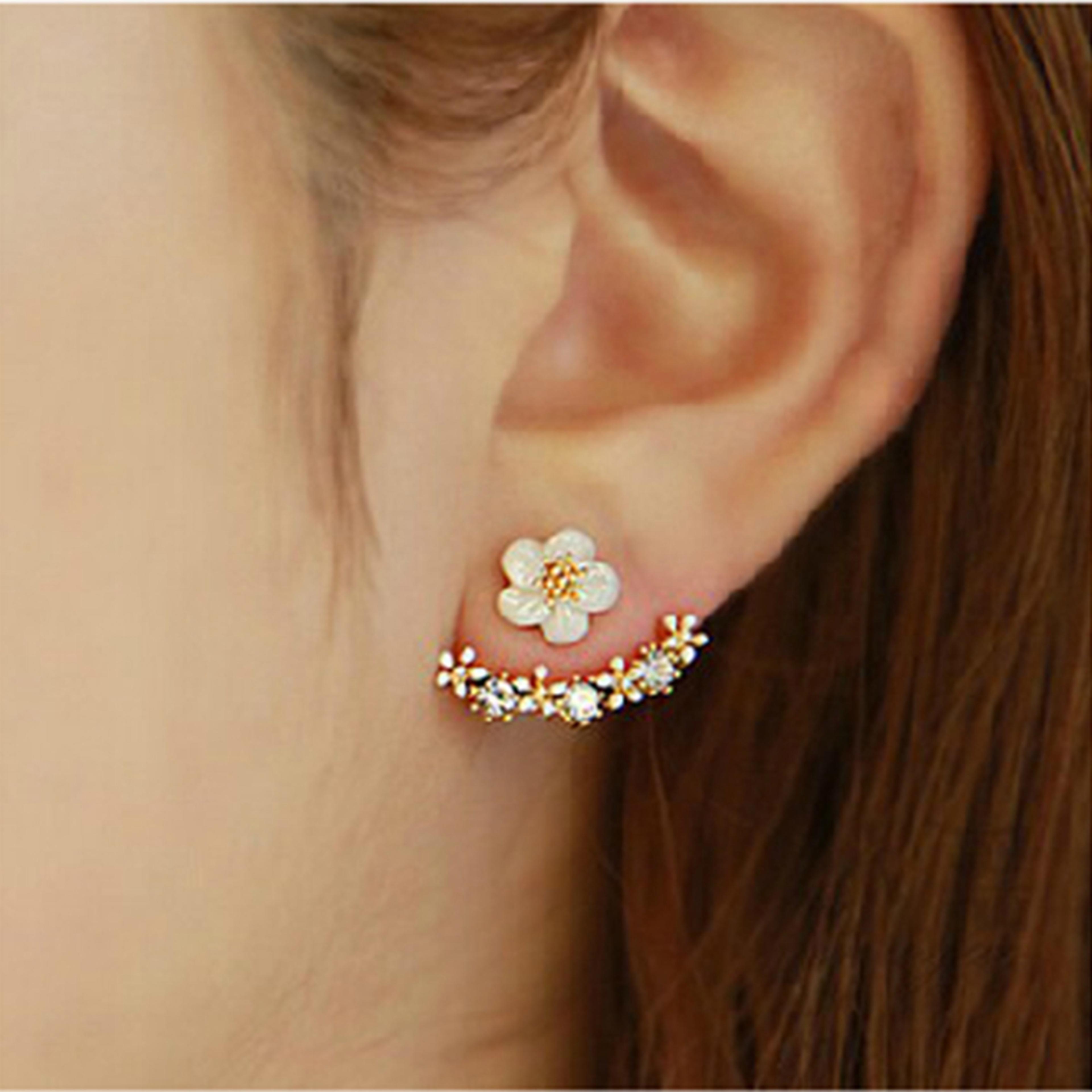 elegant cherry blossom stud earrings for women cute floral alloy zircon flower earrings