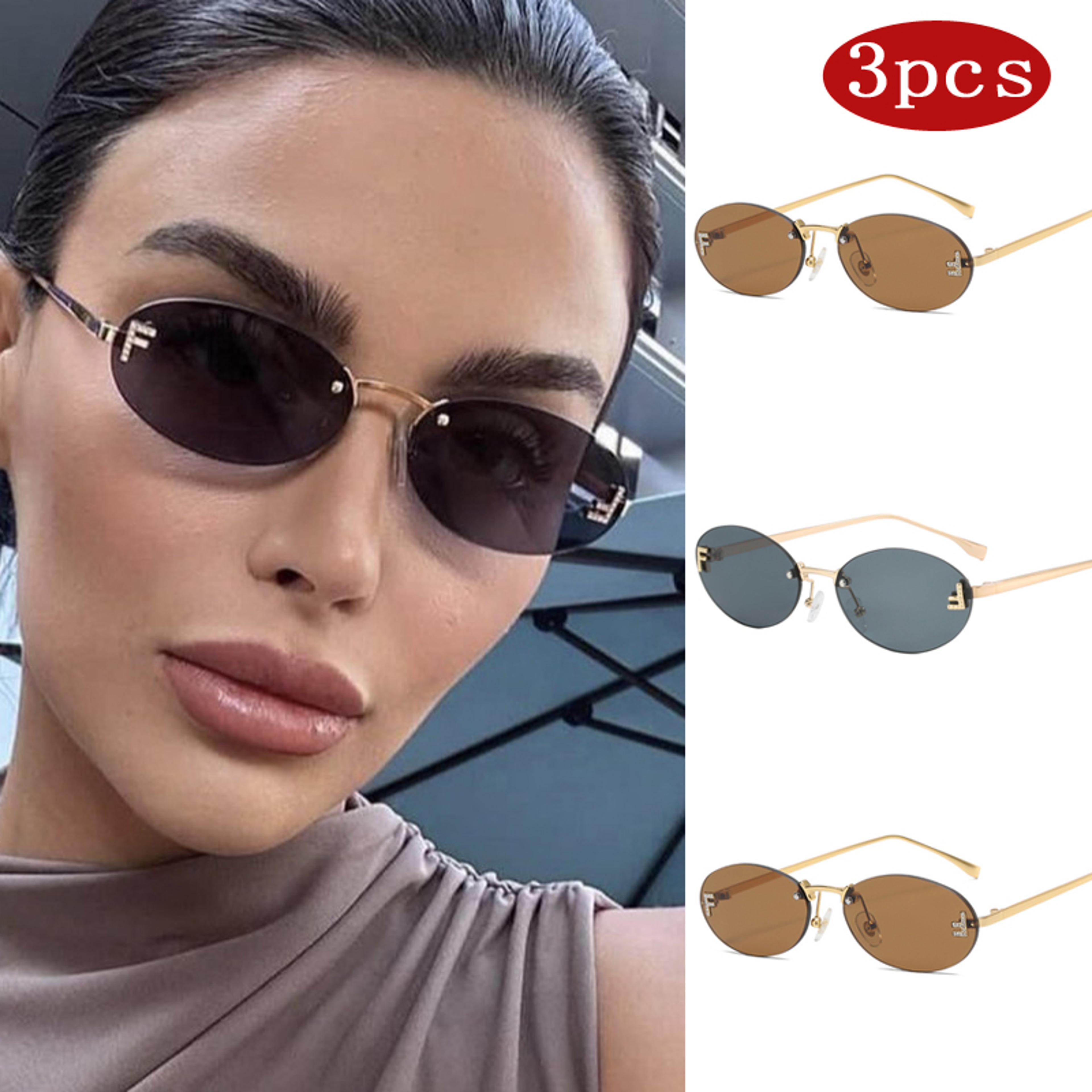 elegant rimless sunglasses set for women retro small oval gradient fashion shades