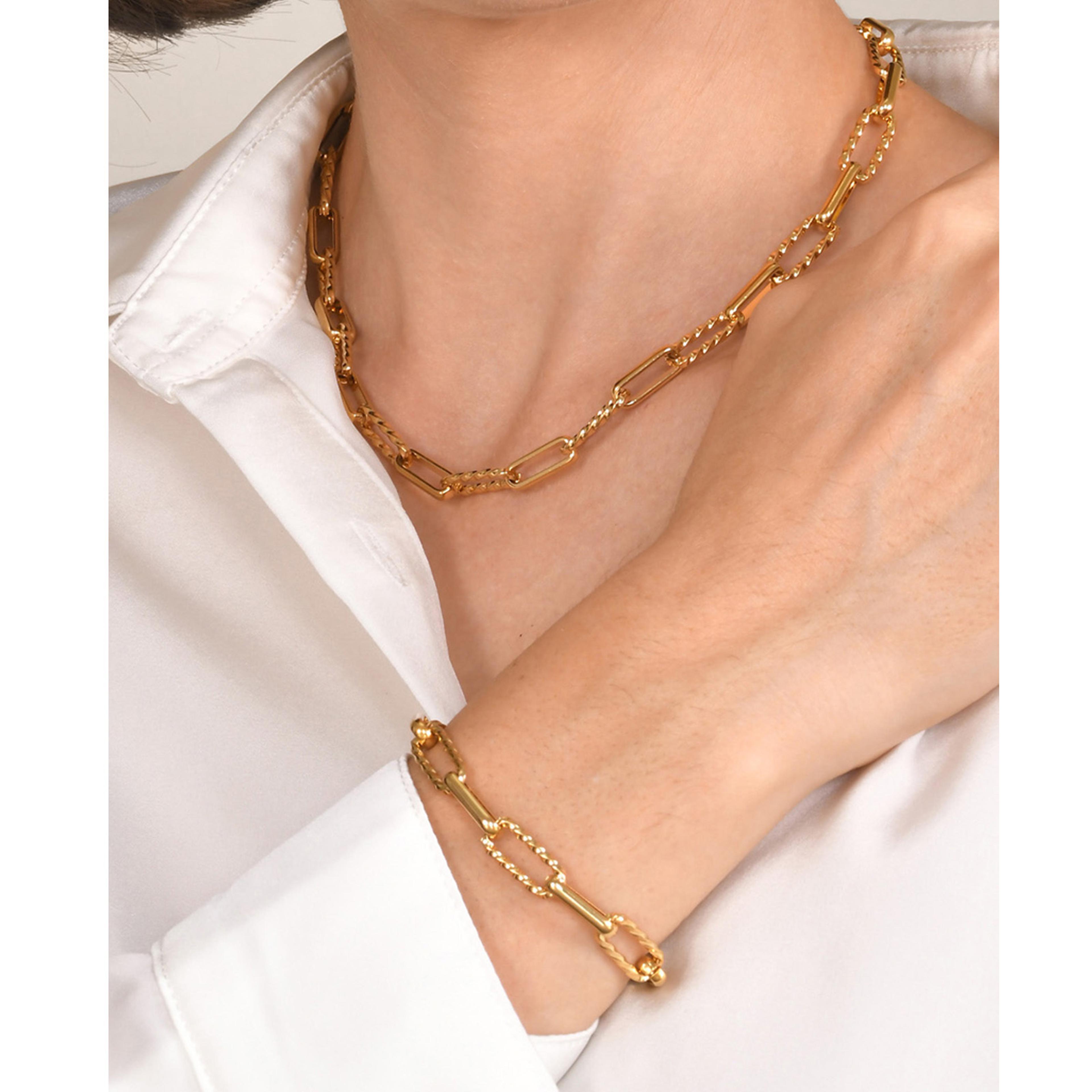 gold plated stainless steel paperclip bracelet for women adjustable chunky stackable link jewelry