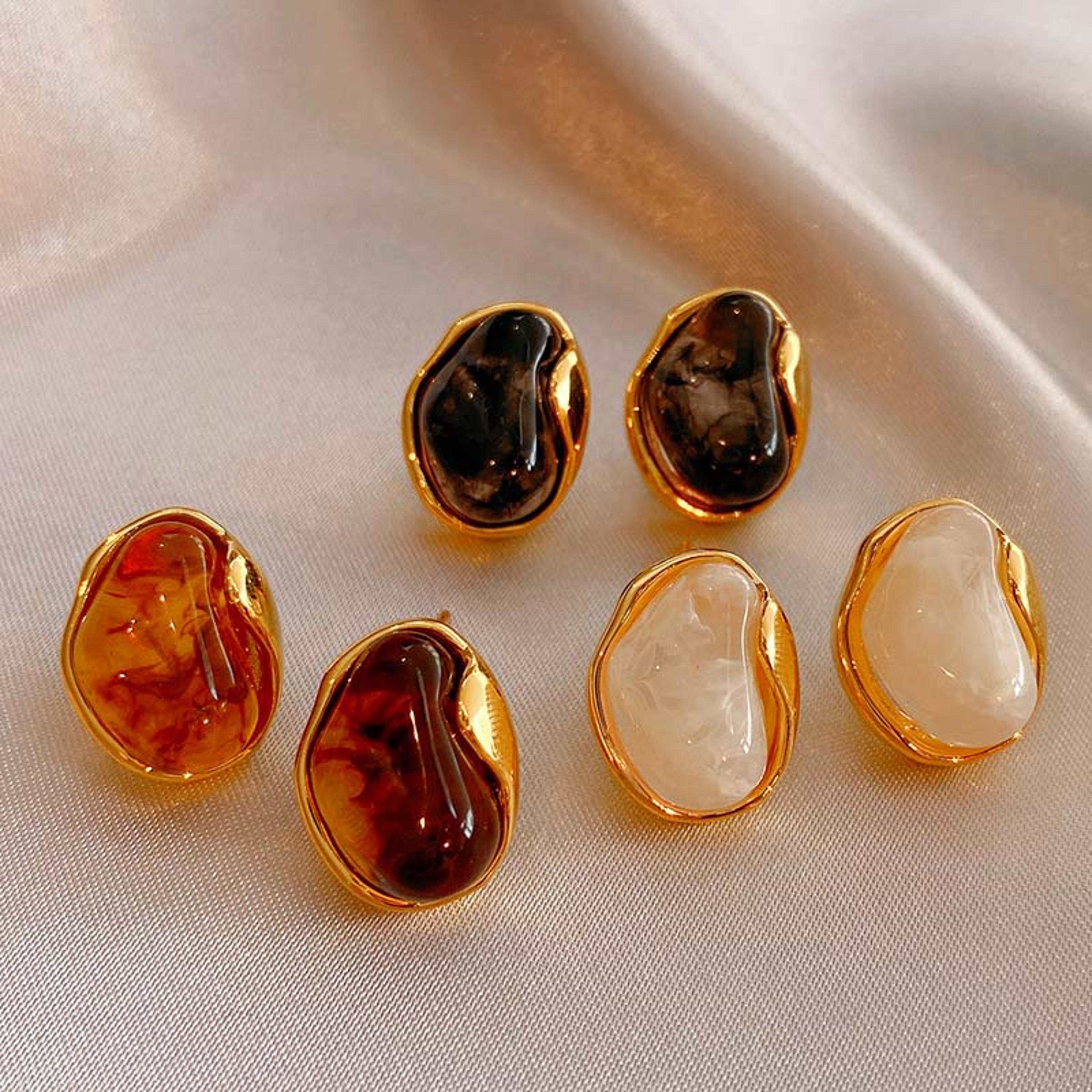 elegant amber stone earrings irregular geometric stud earrings for women