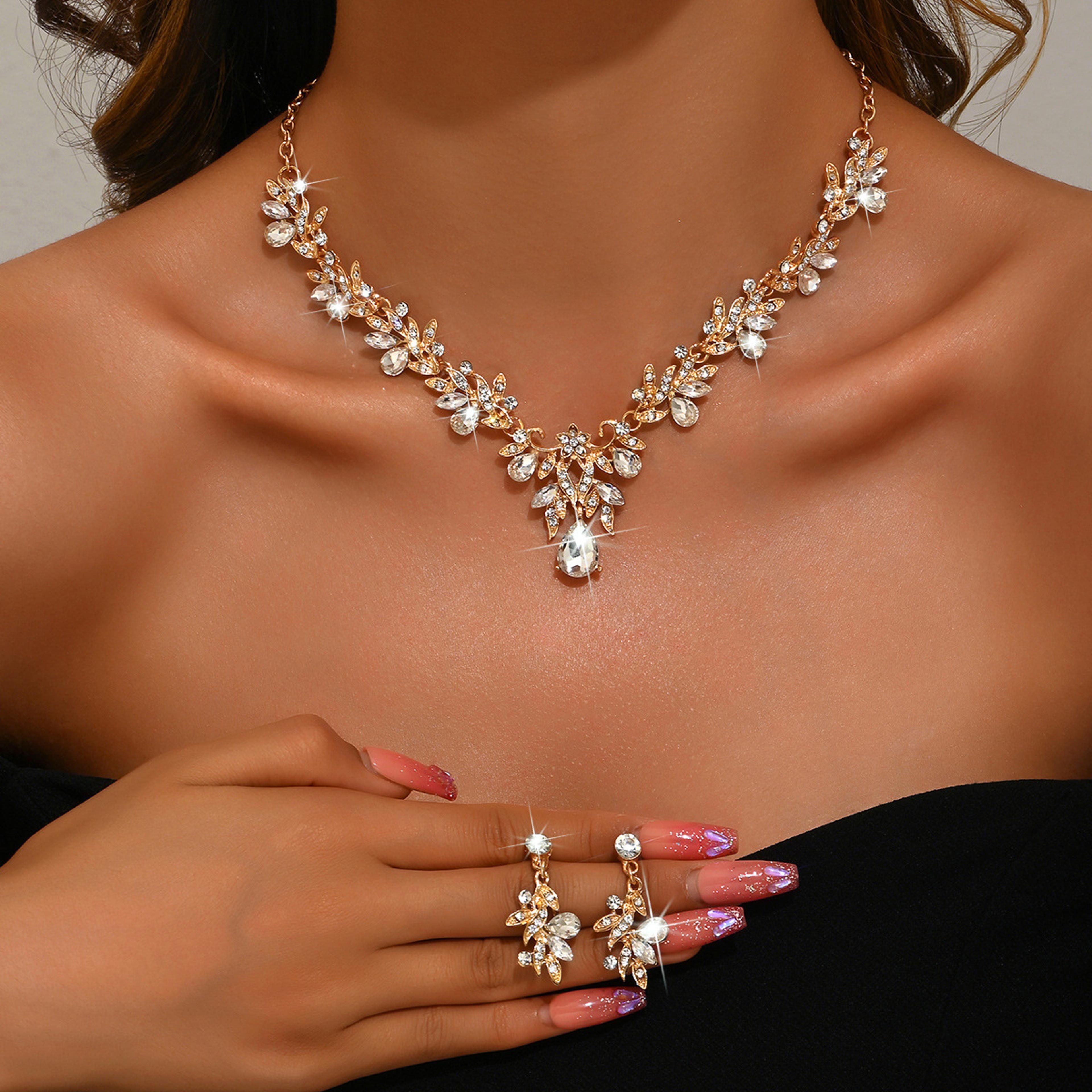 elegant waterdrop jewelry set bridal choker necklace & earrings for weddings, prom & parties