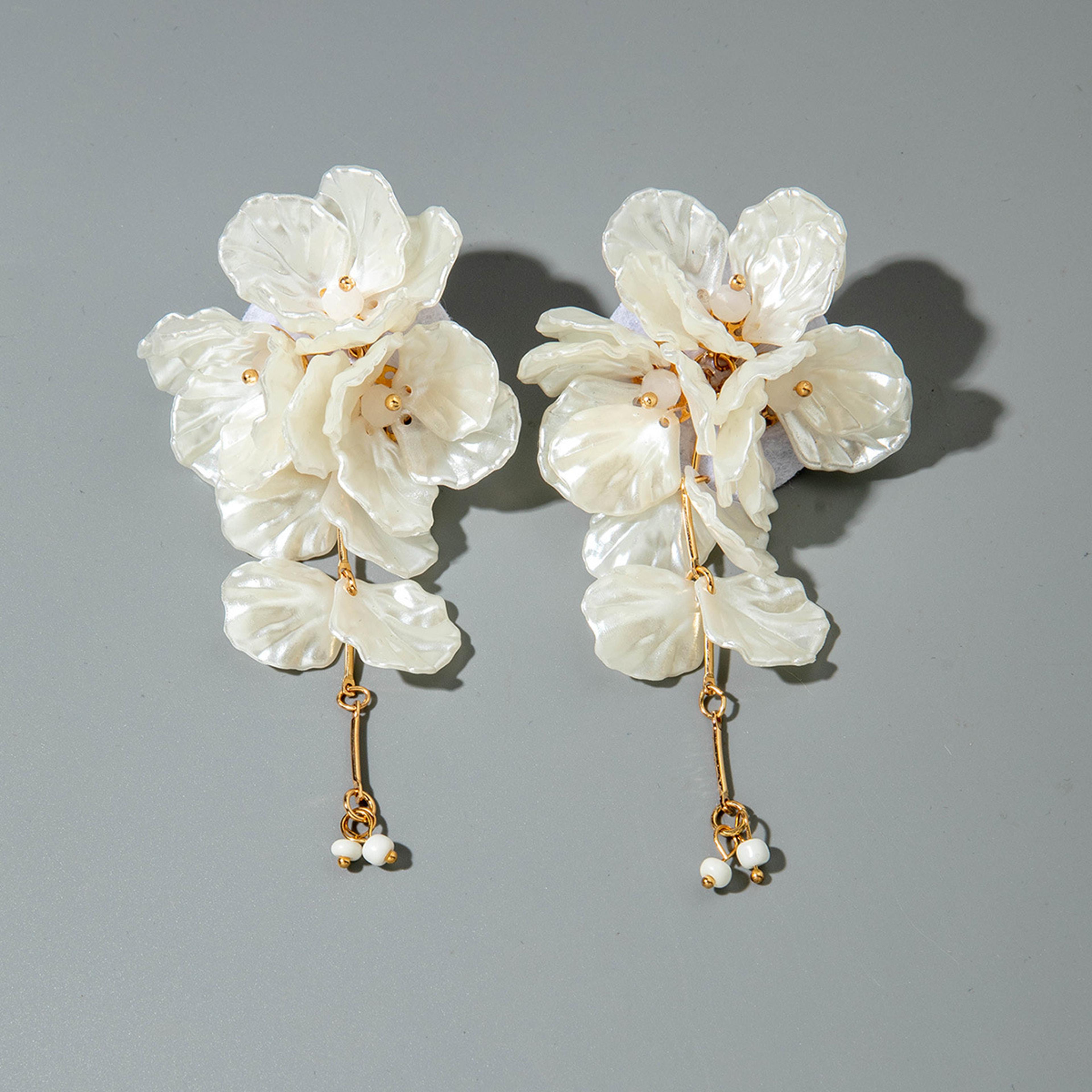 elegant white flower earrings floral petal dangle earrings for weddings, parties & everyday style