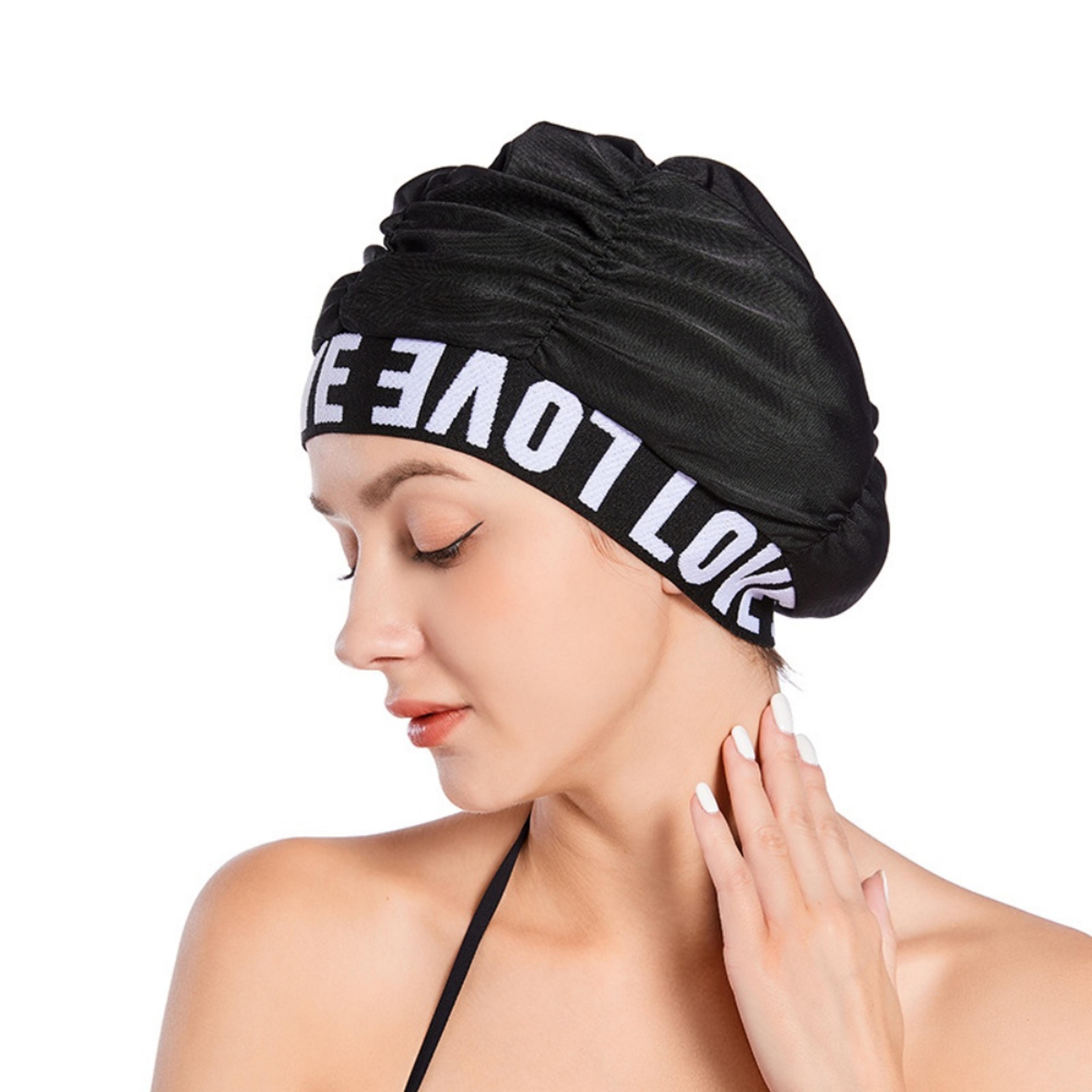 love print women's swim cap for long hair soft fabric swimming cap with ear protection