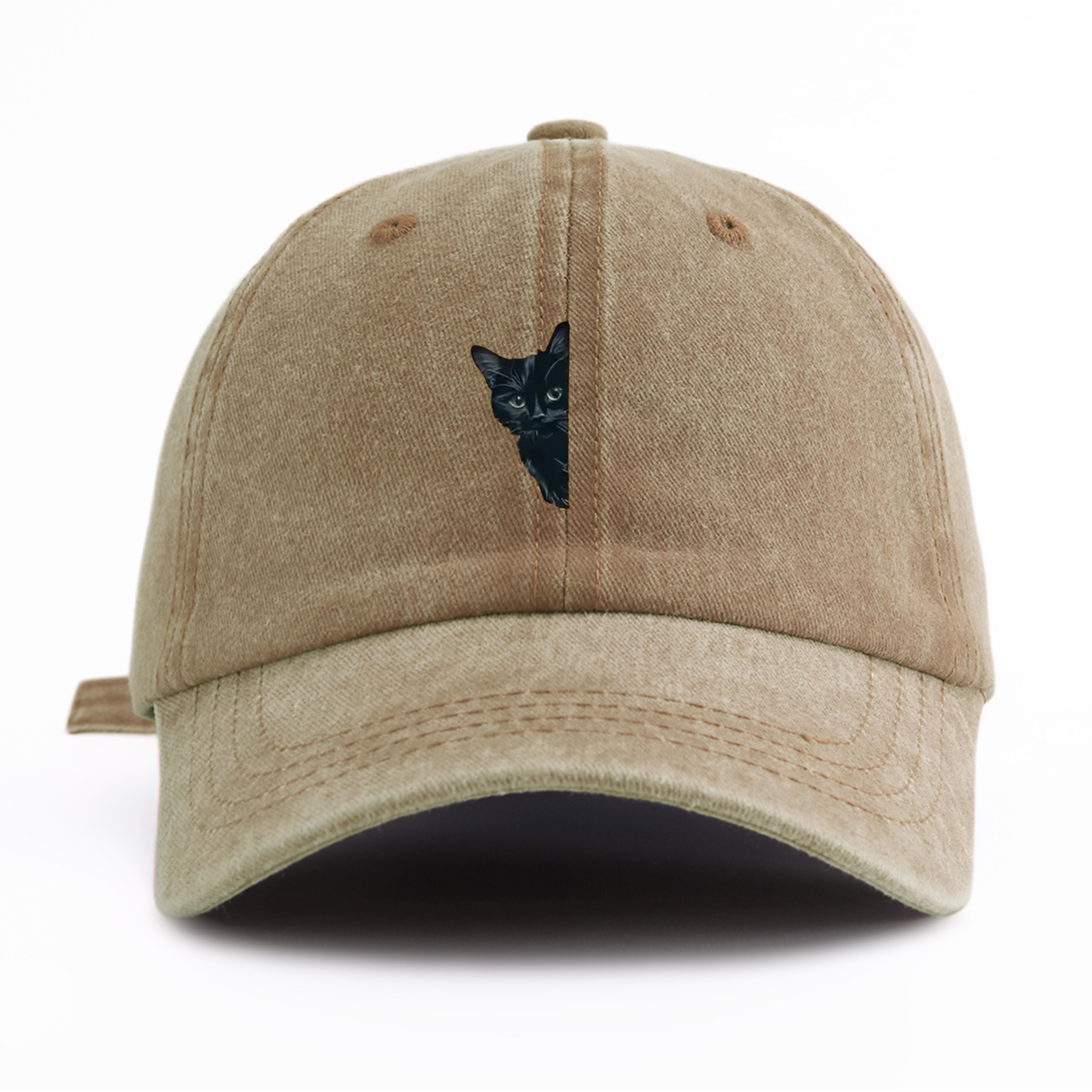 black cat washed baseball cap adjustable vintage dad hat for cat lovers