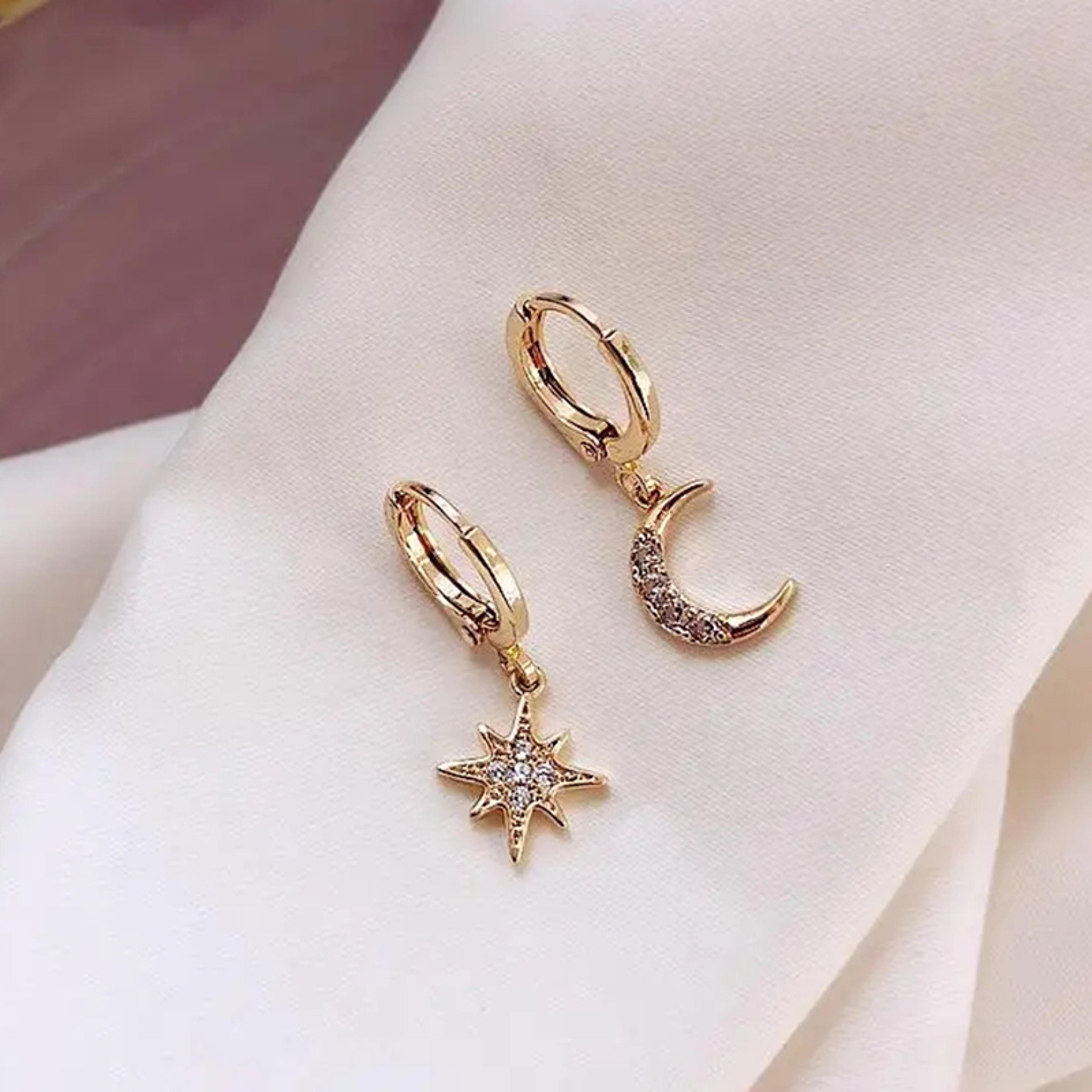 vintage sun and moon earrings asymmetrical korean dangle celestial jewelry for women