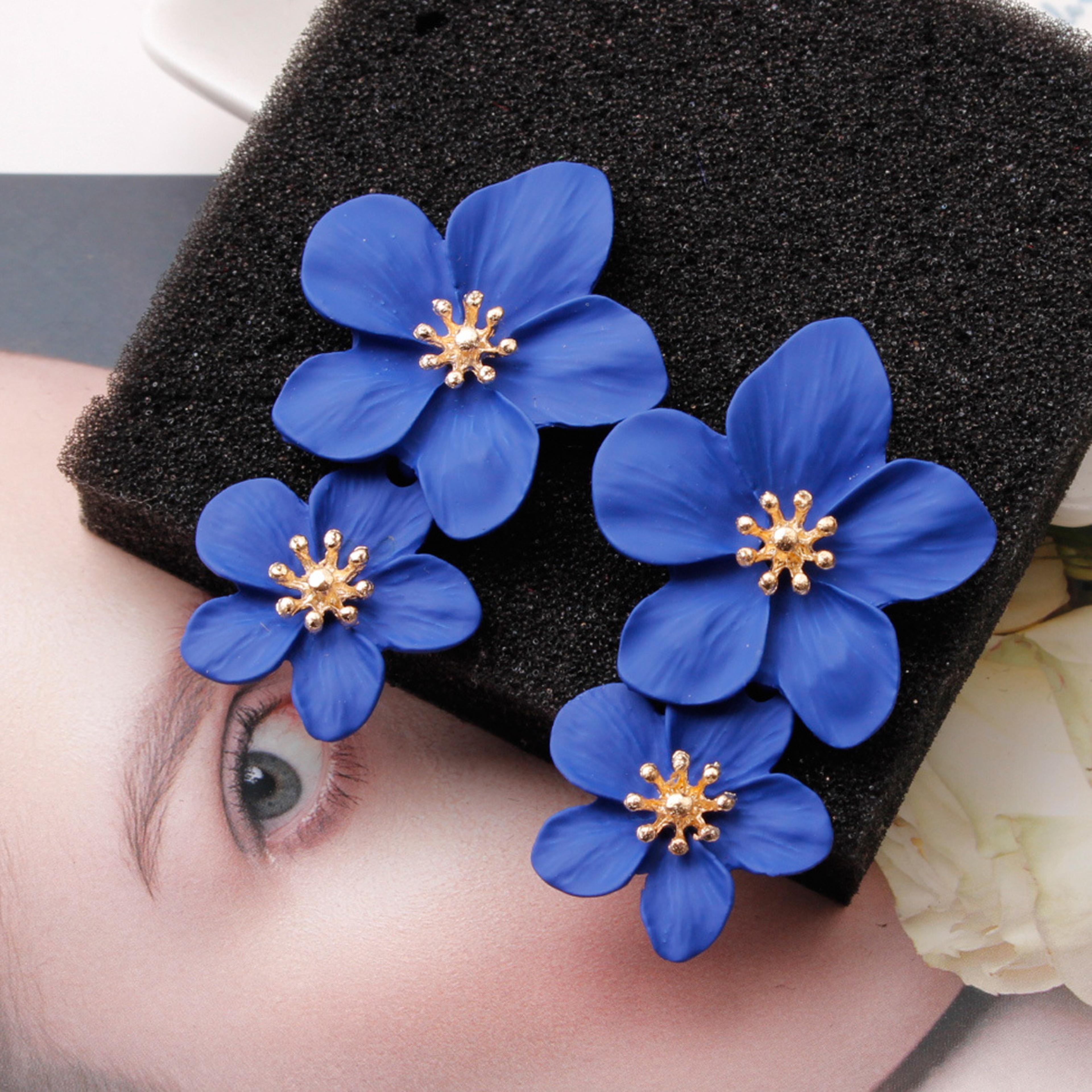 elegant flower drop earrings for women double layer daisy dangle earrings floral statement jewelry