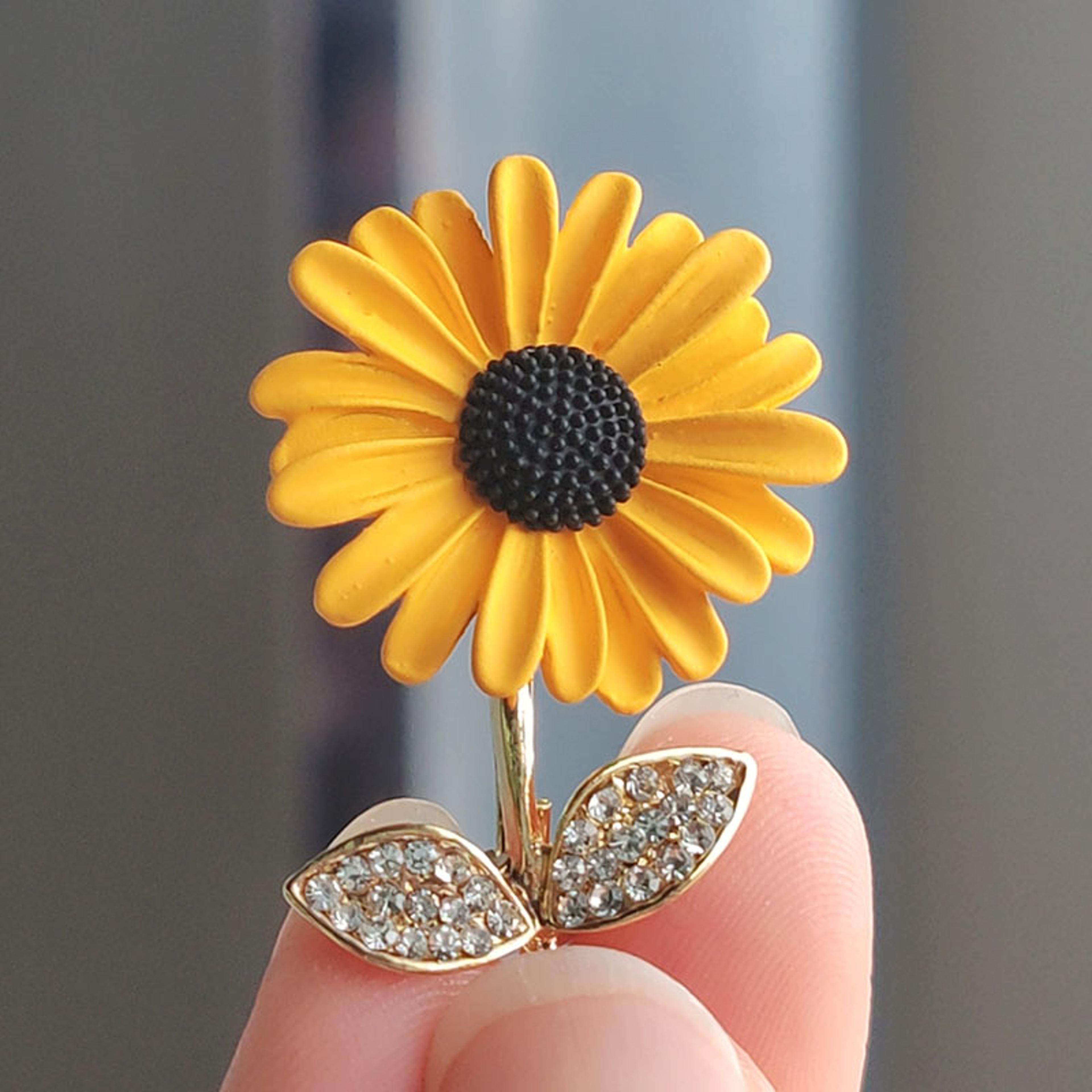 elegant sunflower brooch rhinestone floral lapel pin for women jackets, dresses & suits
