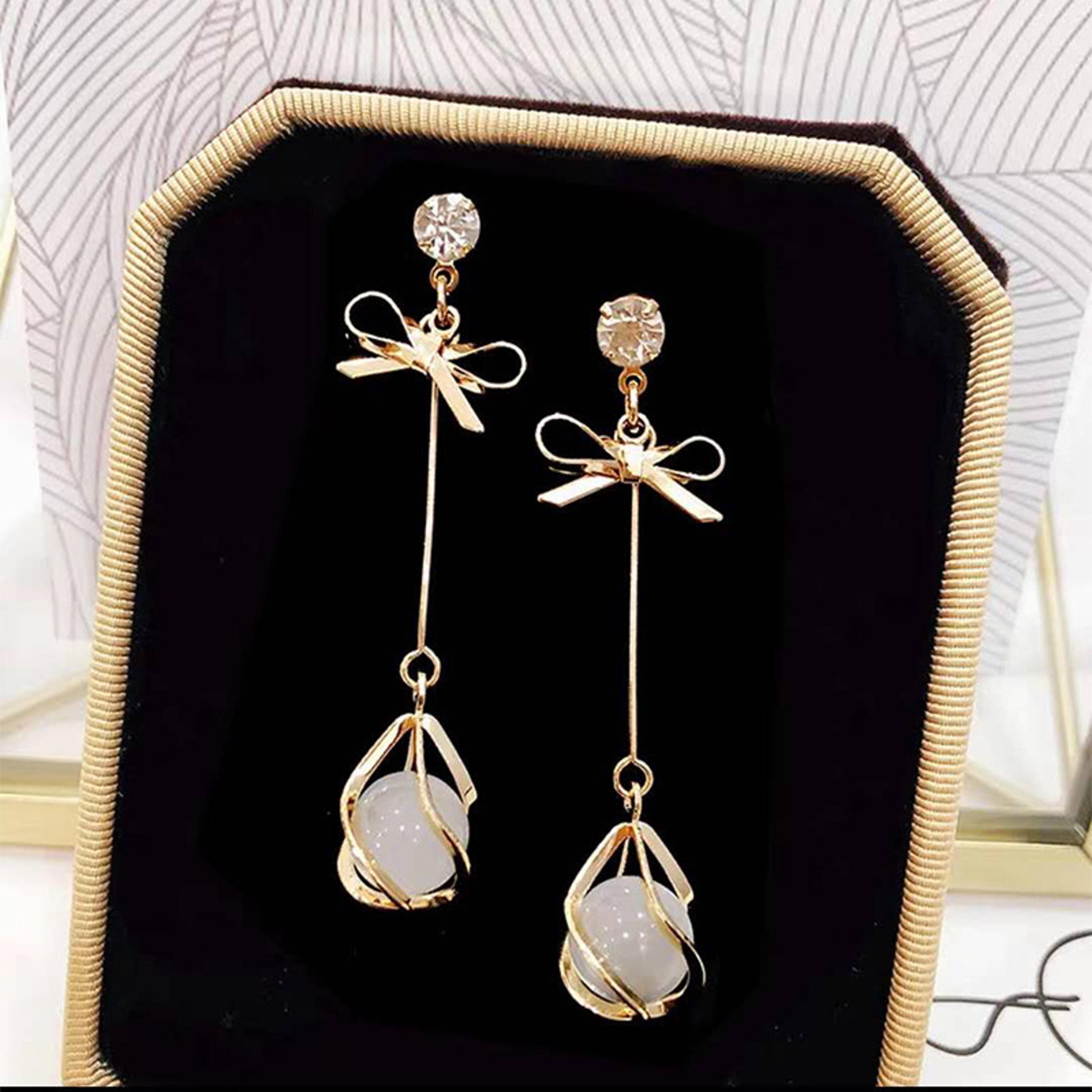 elegant bow knot earrings with opal crystal dangle for women fashion jewelry