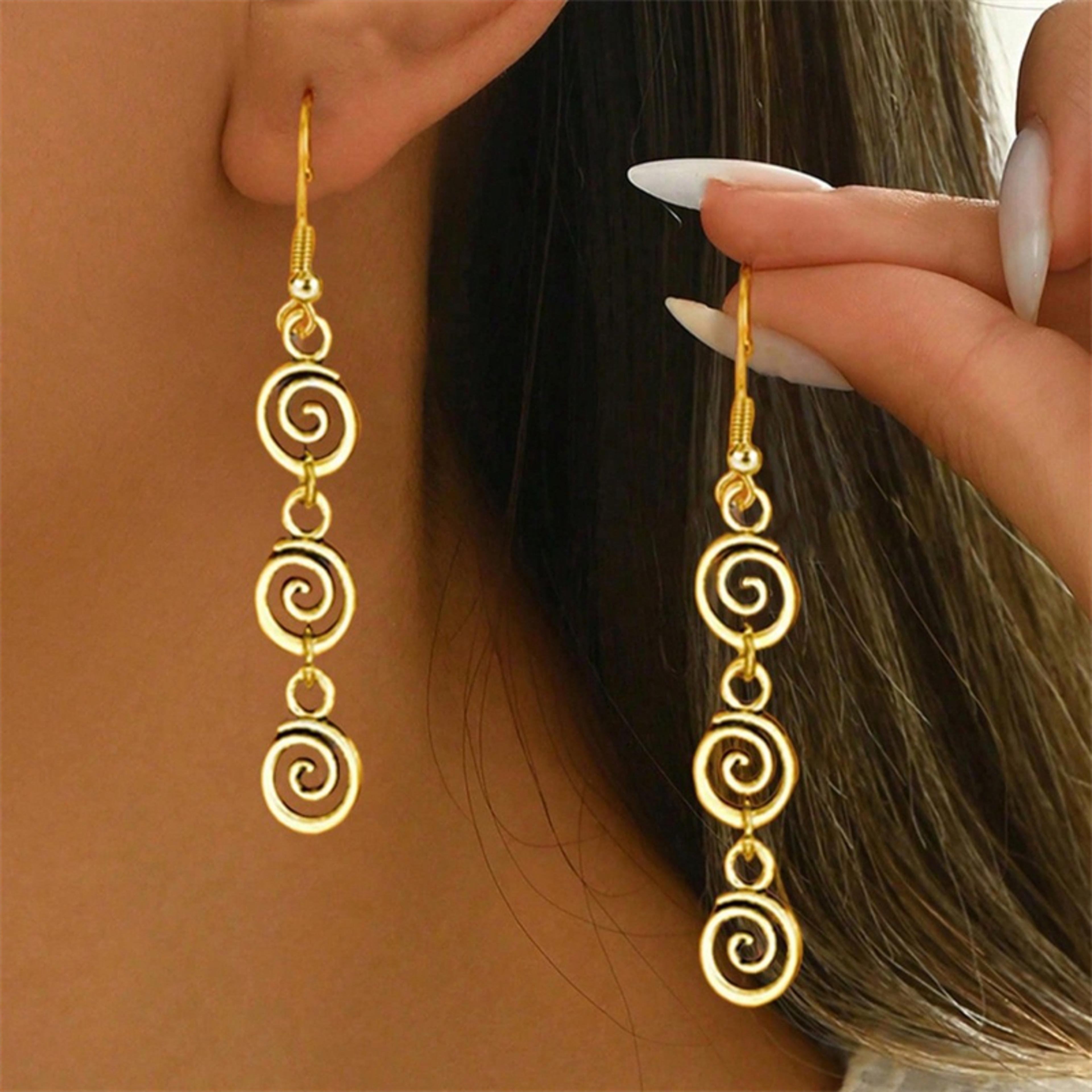 vintage spiral dangle earrings for women geometric swirl long drop statement jewelry