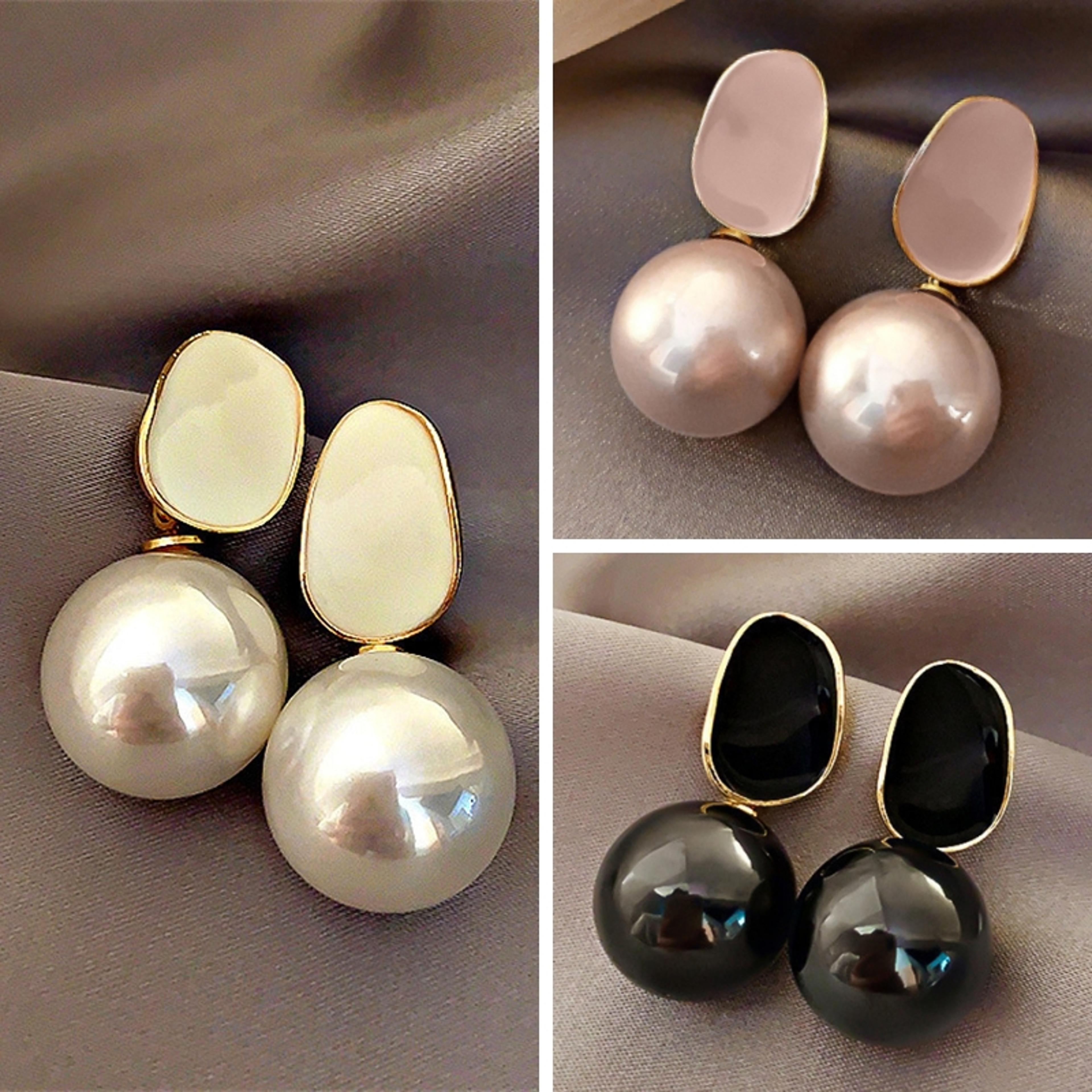 elegant pearl dangle earrings with geometric acrylic ball design for women