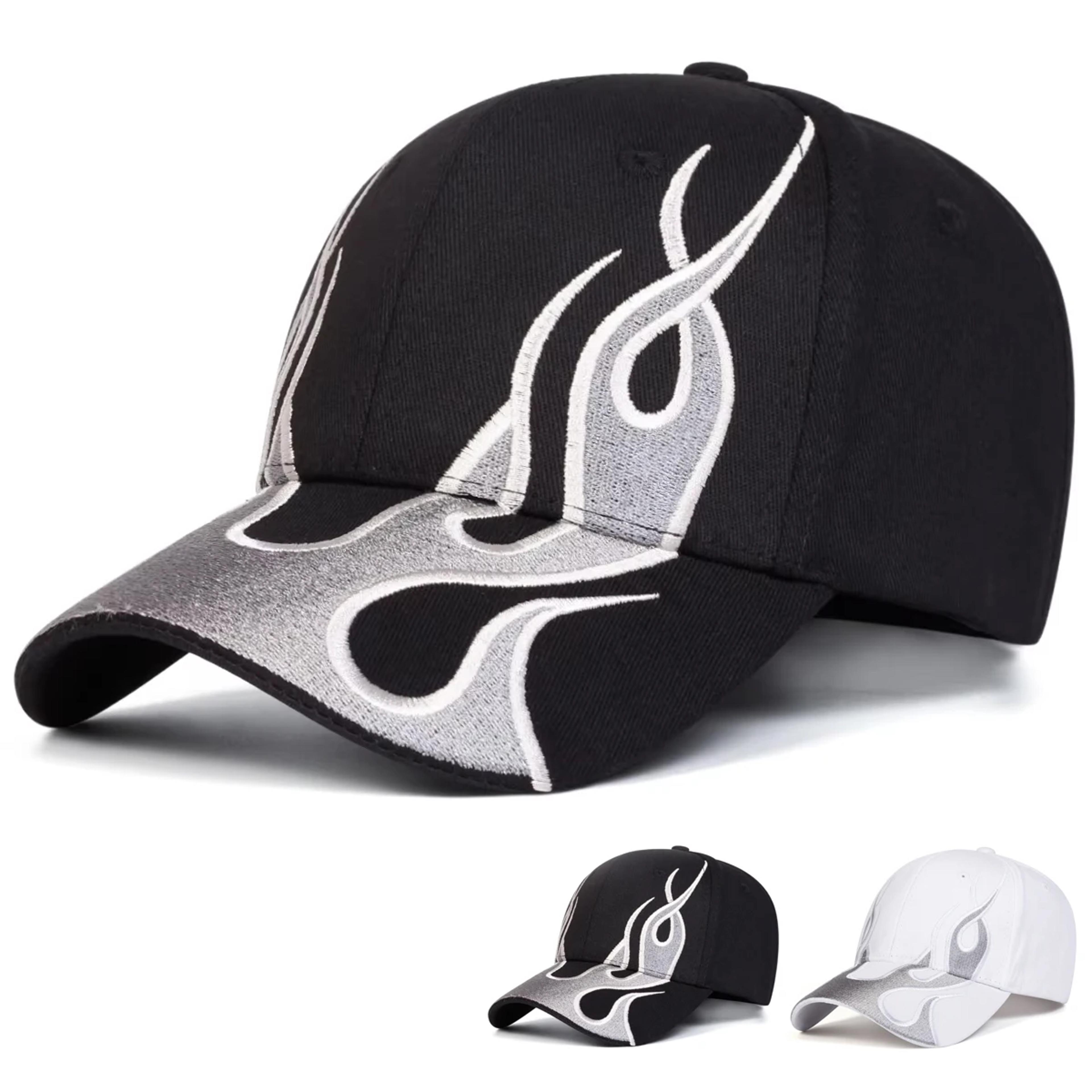 flame embroidered baseball cap adjustable unisex streetwear sun protection hat