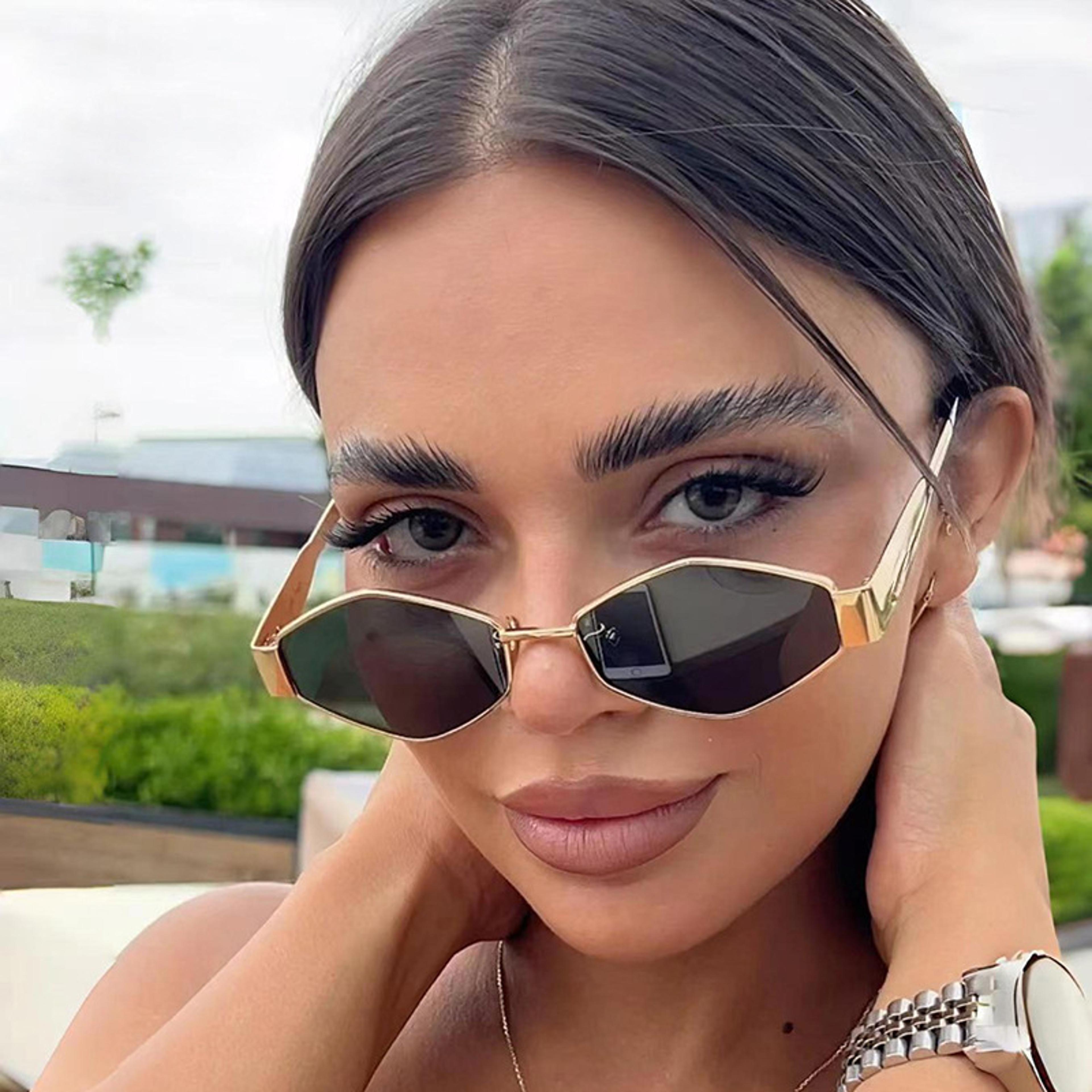 vintage polygon sunglasses uv400 geometric metal frame fashion sunglasses for women & men