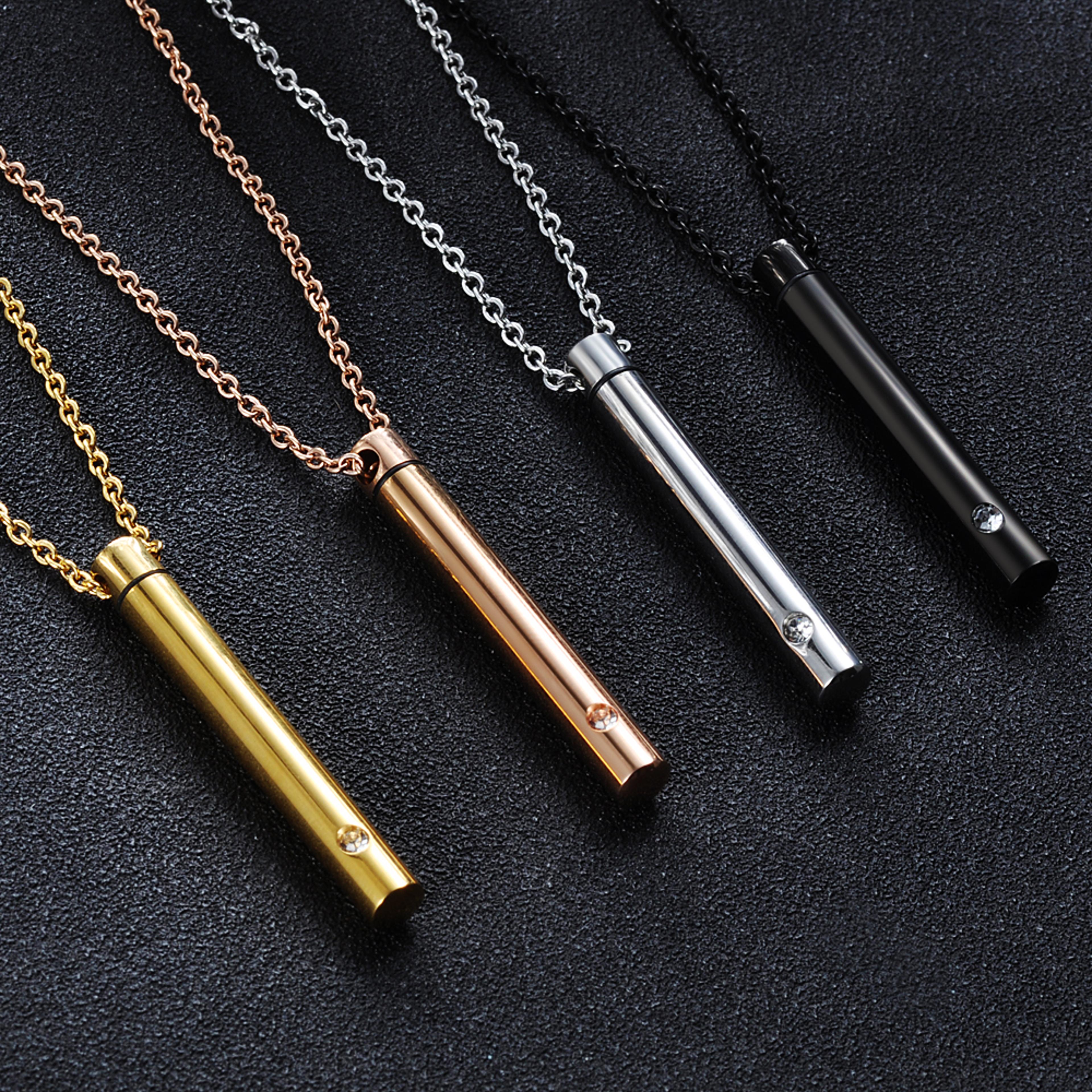 stainless steel memorial urn pendant cremation necklace for ashes with crystal cylinder keepsake