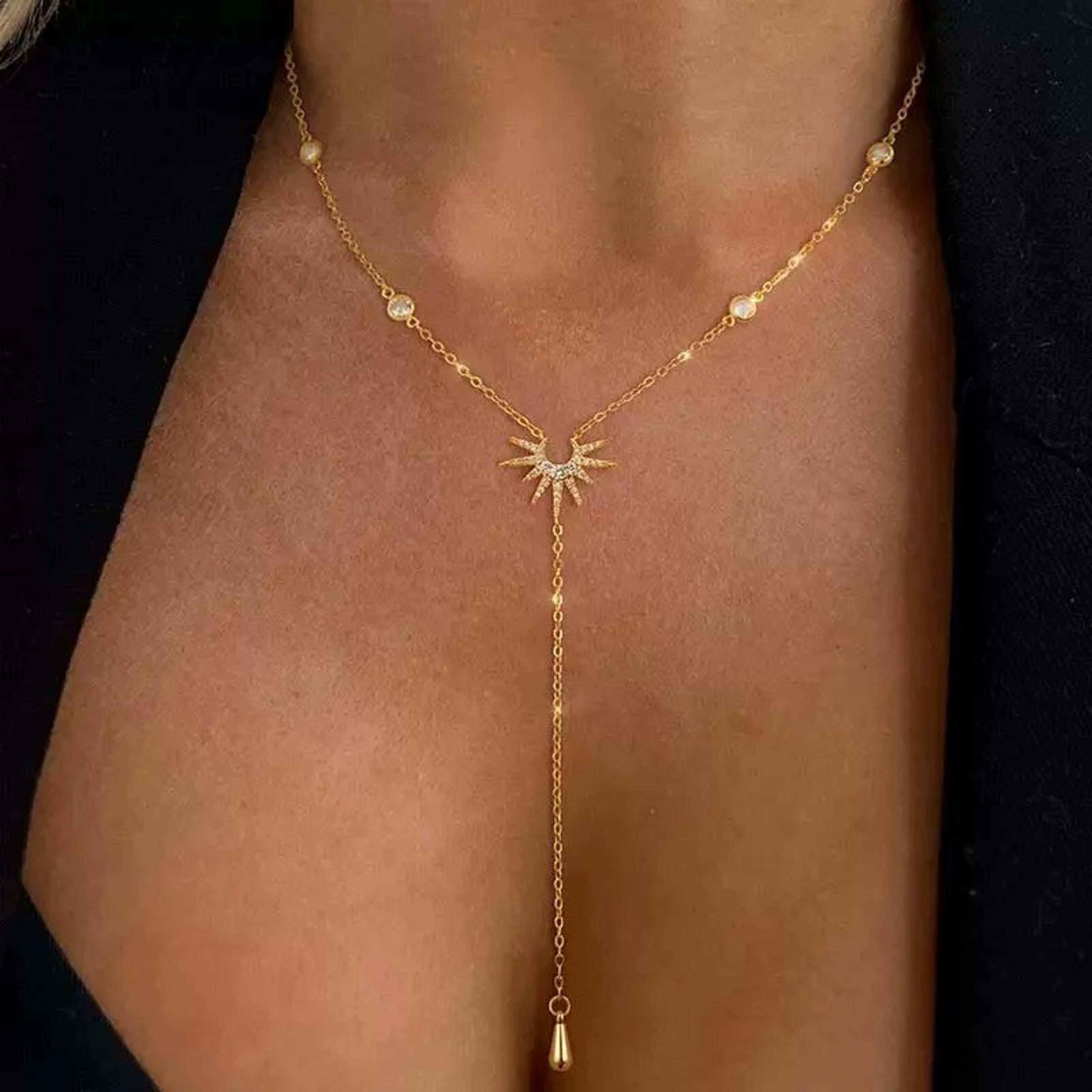 elegant necklace stainless steel tassel necklace with cubic zirconia for women
