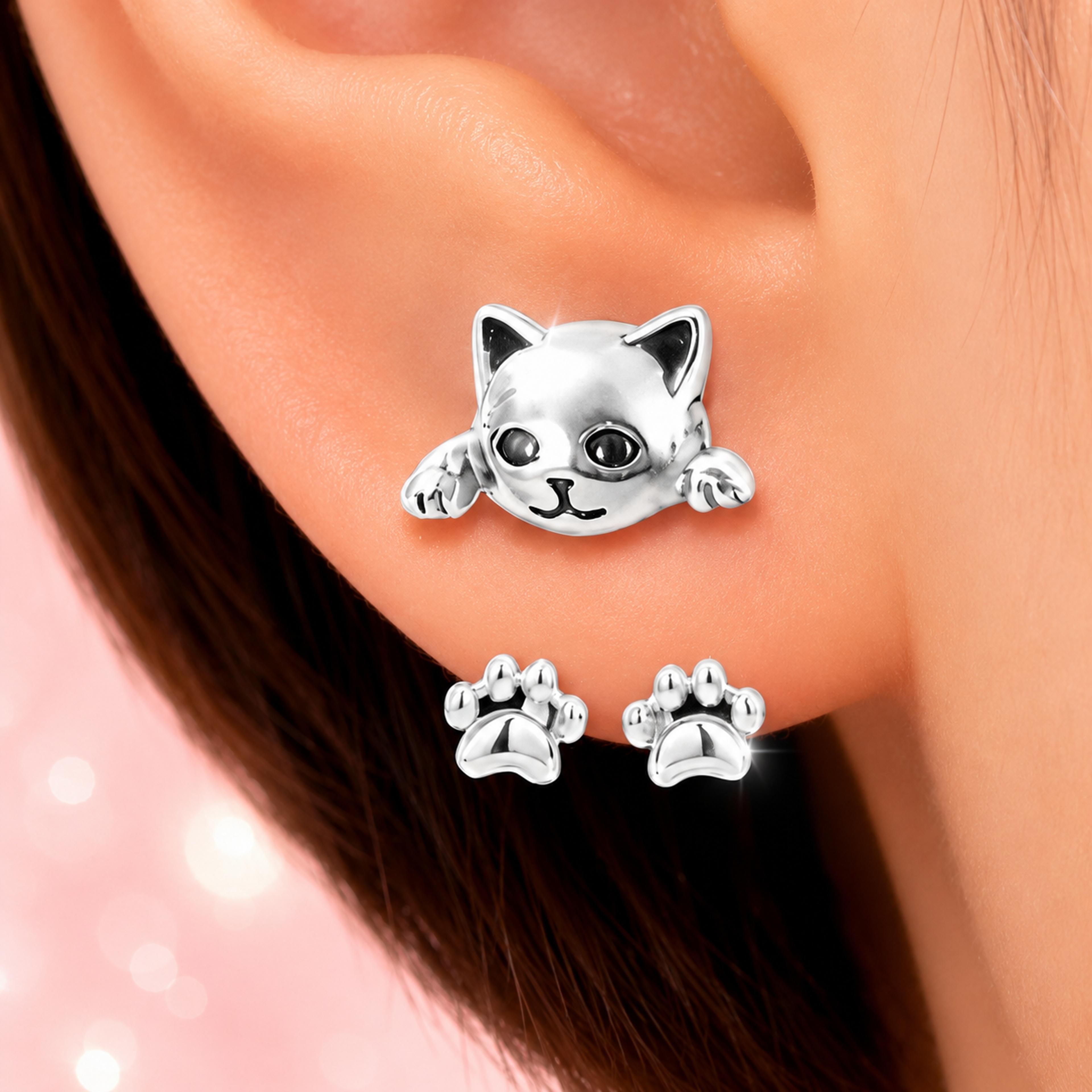 cat stud earrings with fish design cute asymmetrical earrings for women