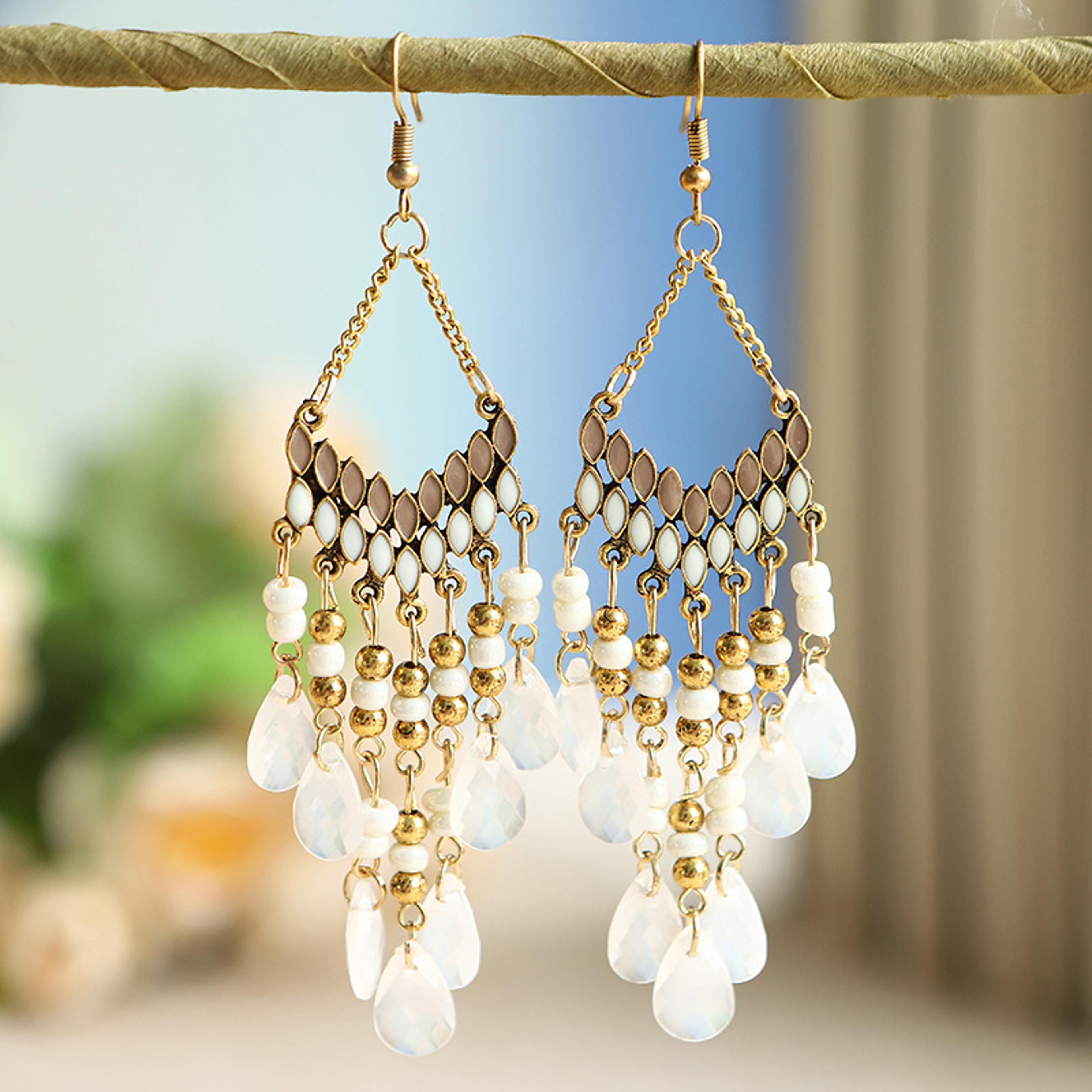 bohemian water drop beaded tassel earrings for women ethnic retro statement jewelry