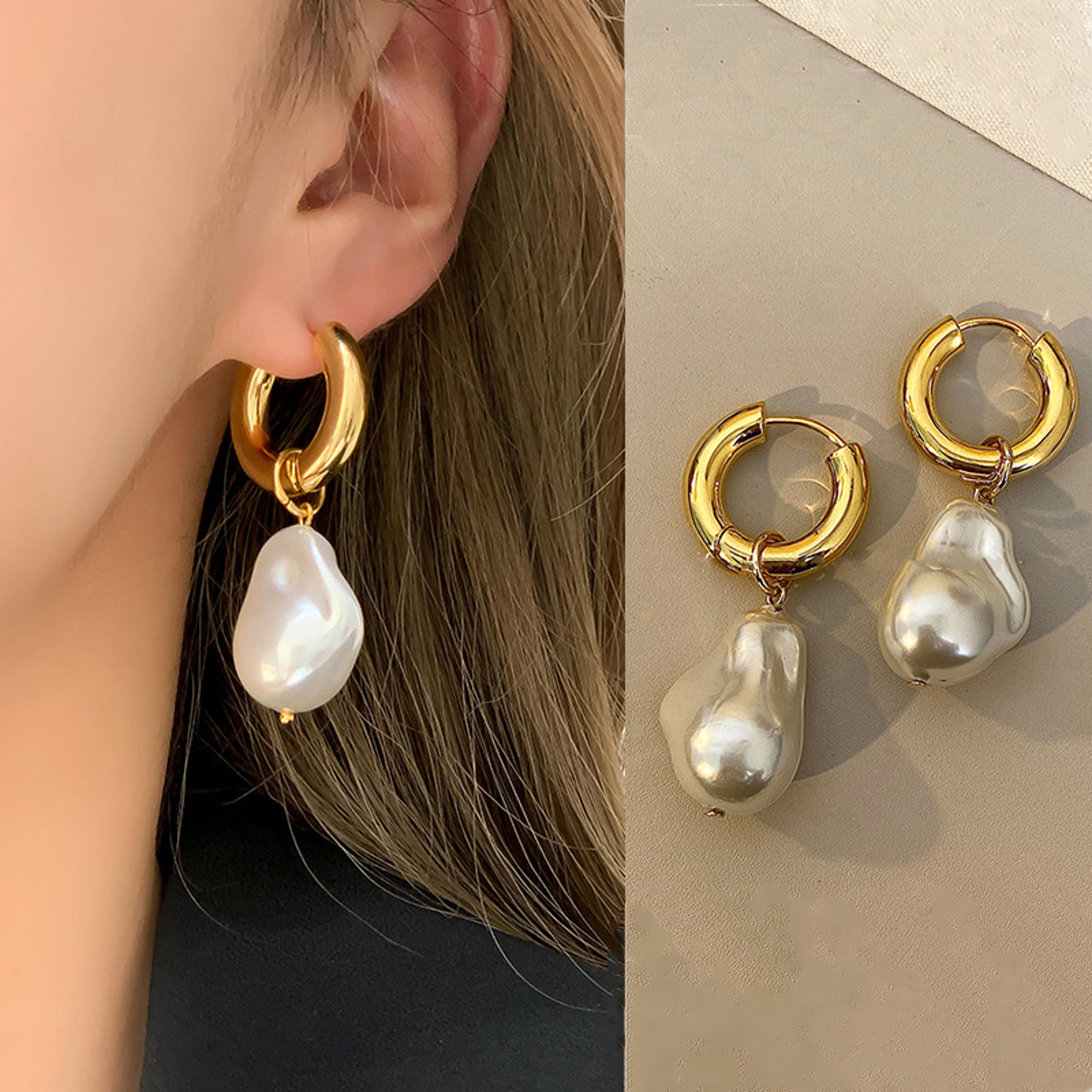 vintage baroque pearl earrings gold circle drop earrings for elegant women