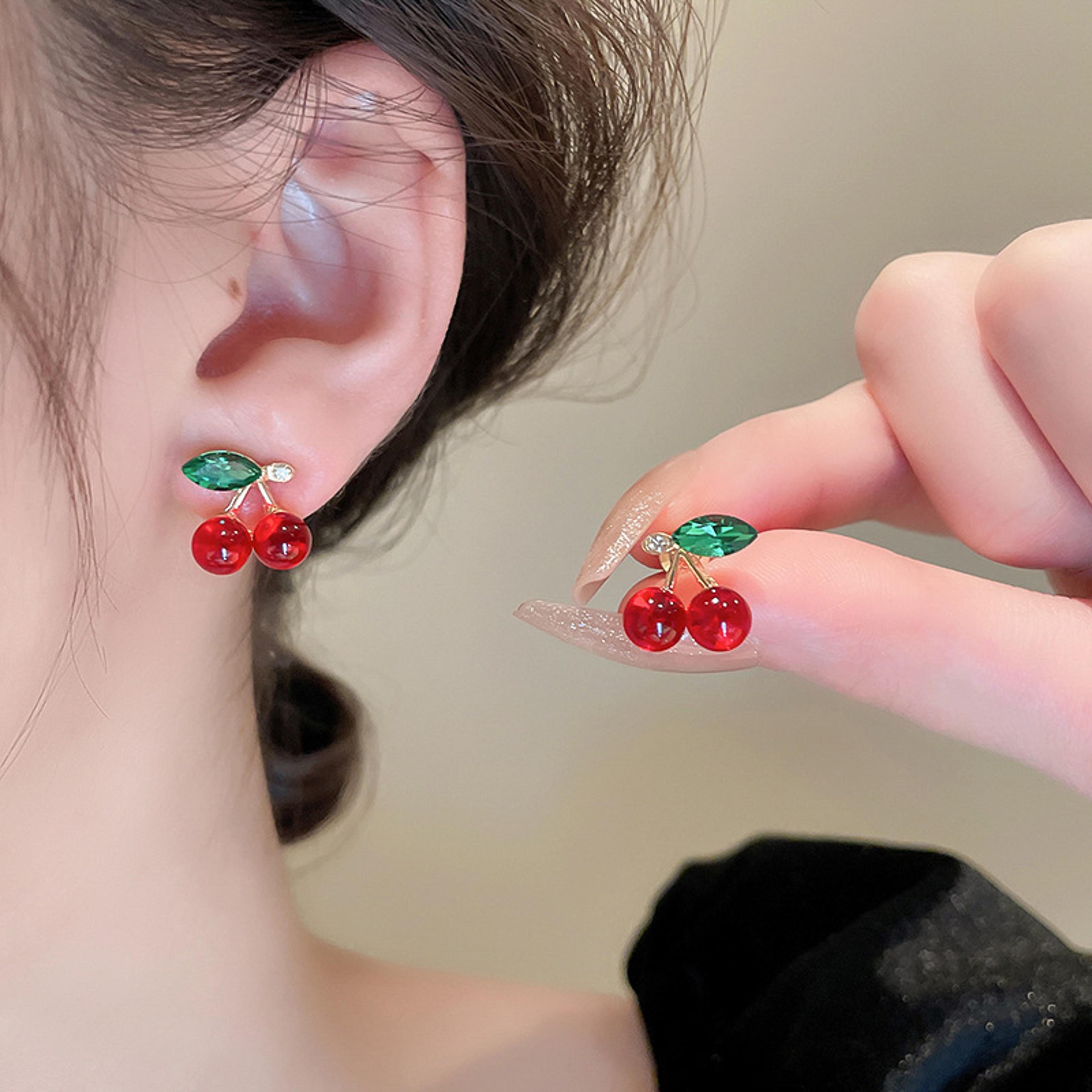 cute cherry earrings with sparkling cubic zirconia for women
