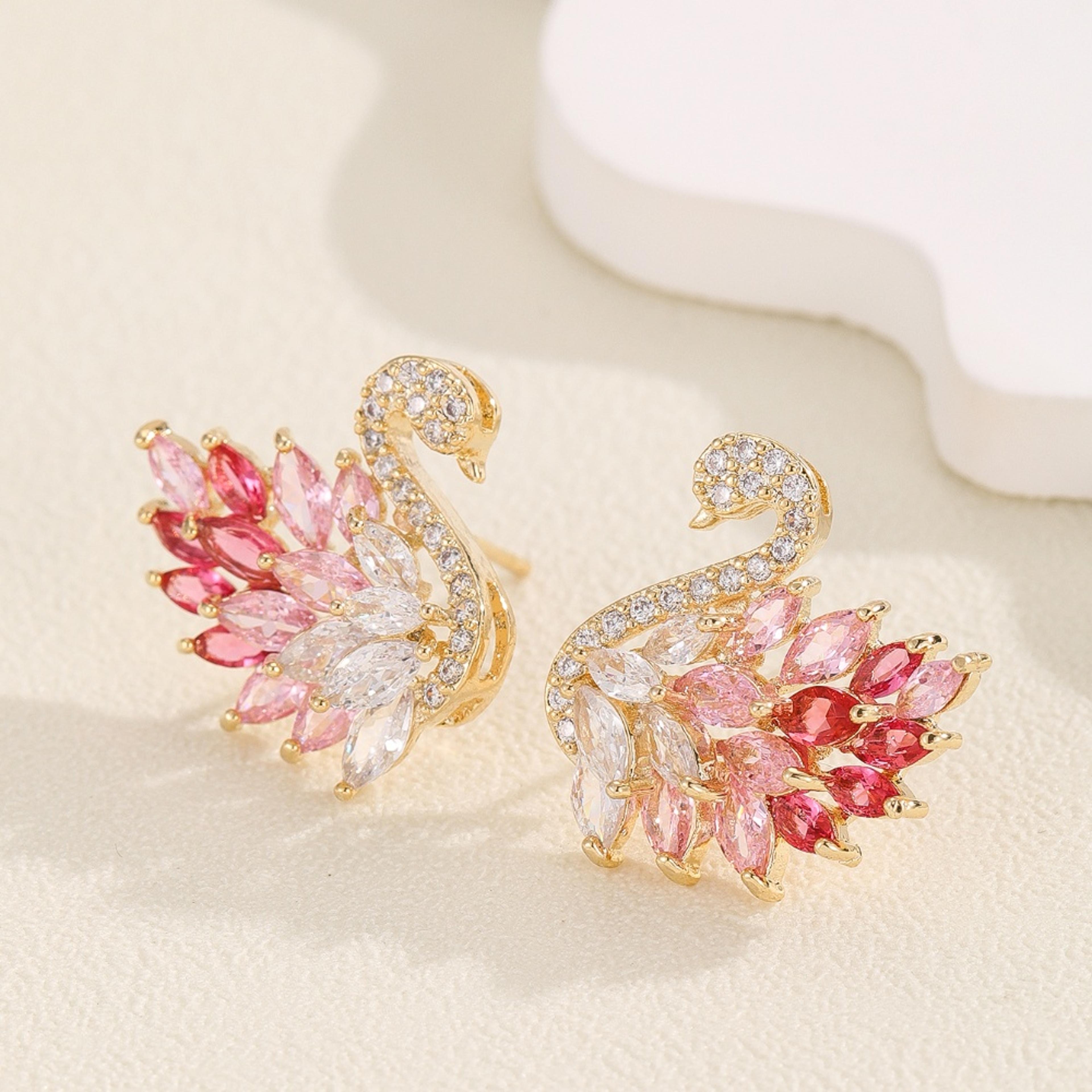 elegant swan earrings with zircon crystal long dangle design for women