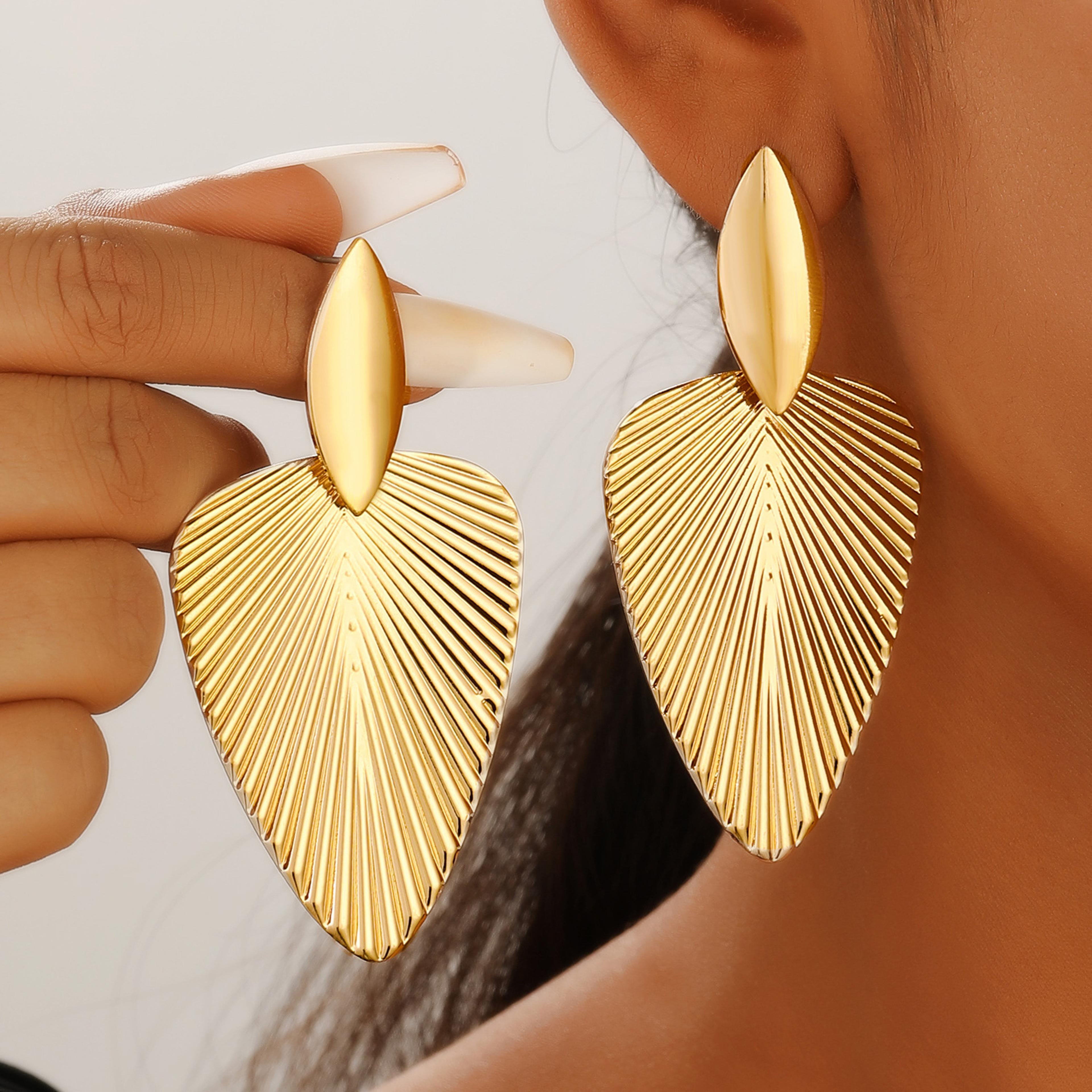 elegant leaf drop earrings gold geometric statement earrings for parties & special occasions