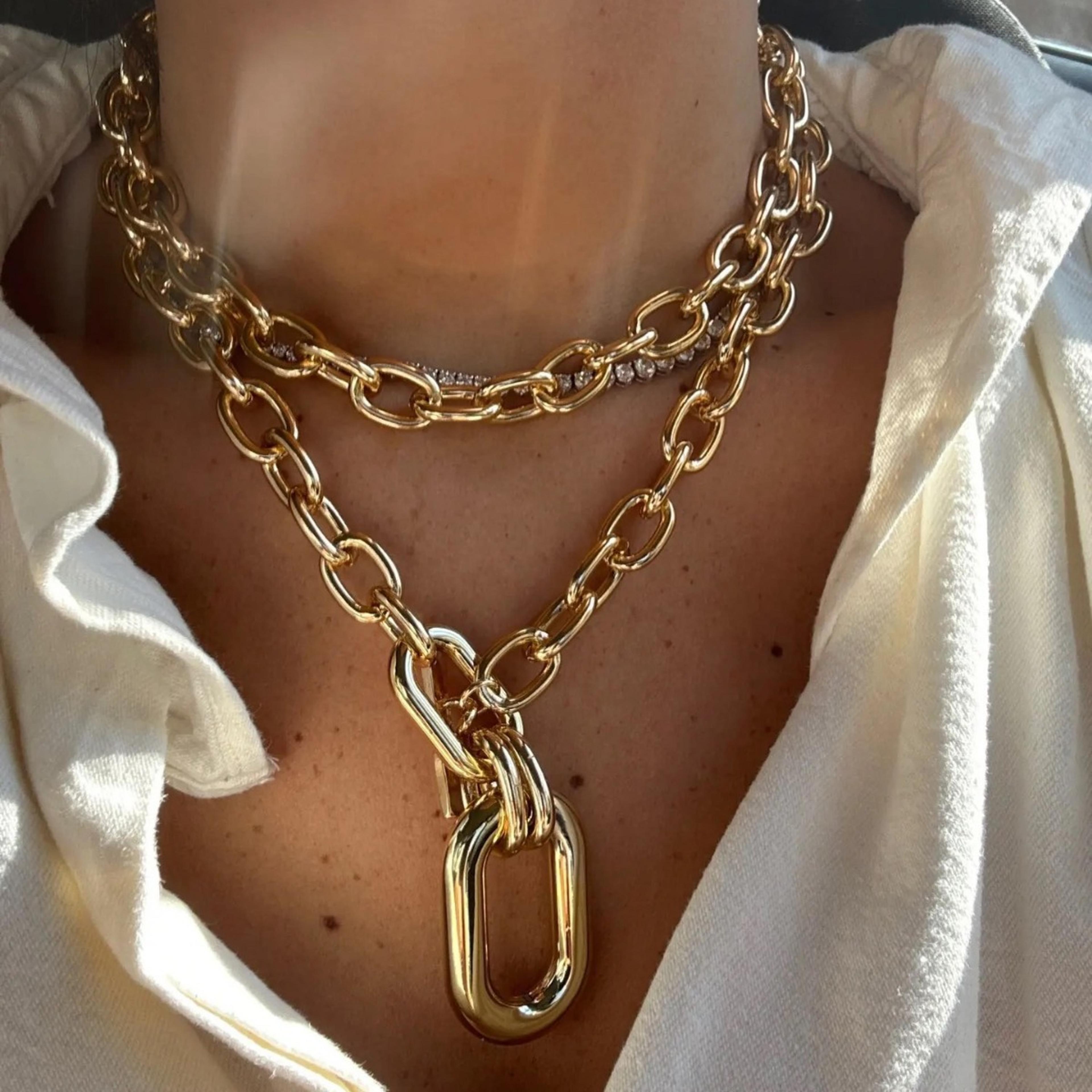 chunky chain oval pendant necklace for women bold statement necklace fashion jewelry