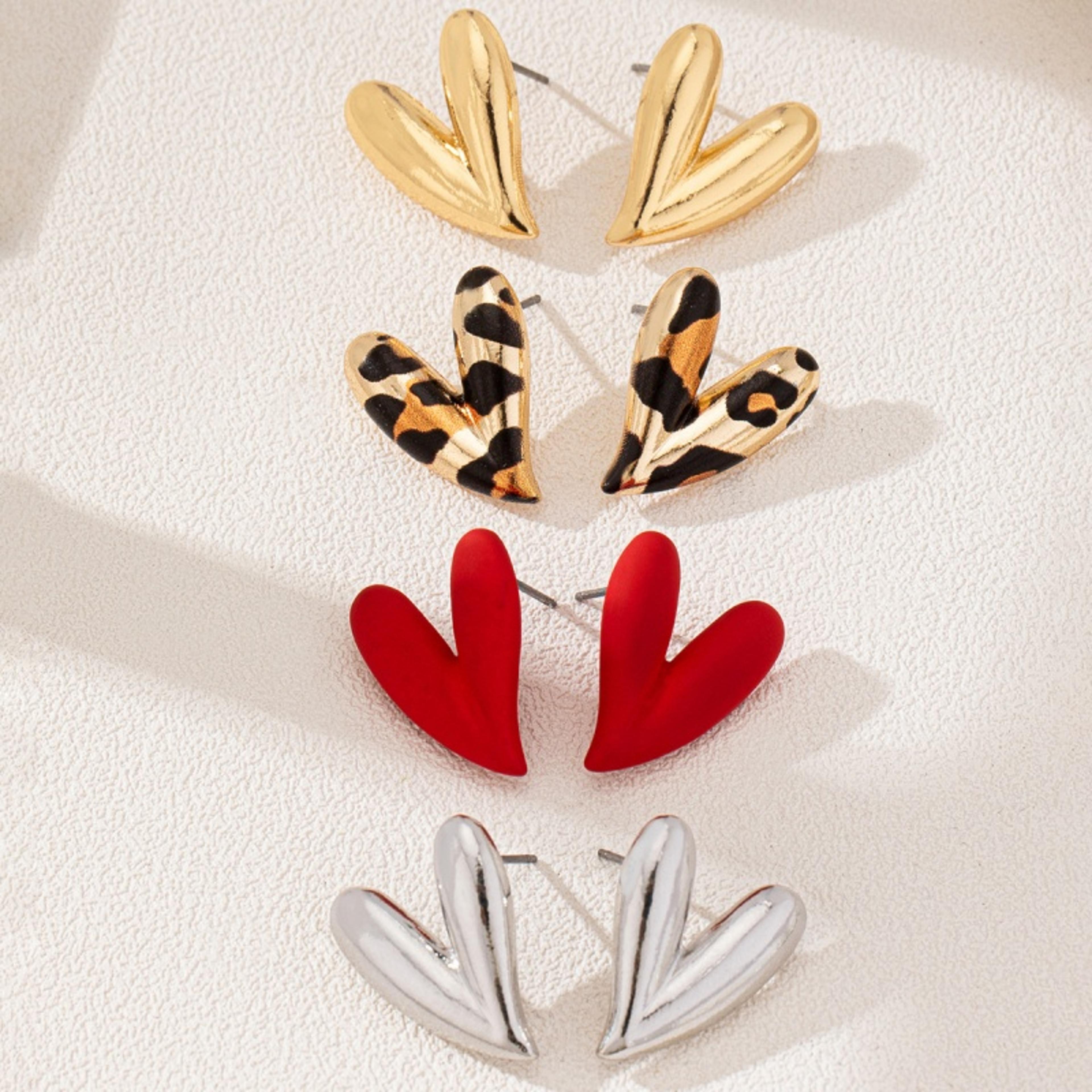 leopard heart earrings colorful heart stud earrings for women, animal print fashion jewelry gift