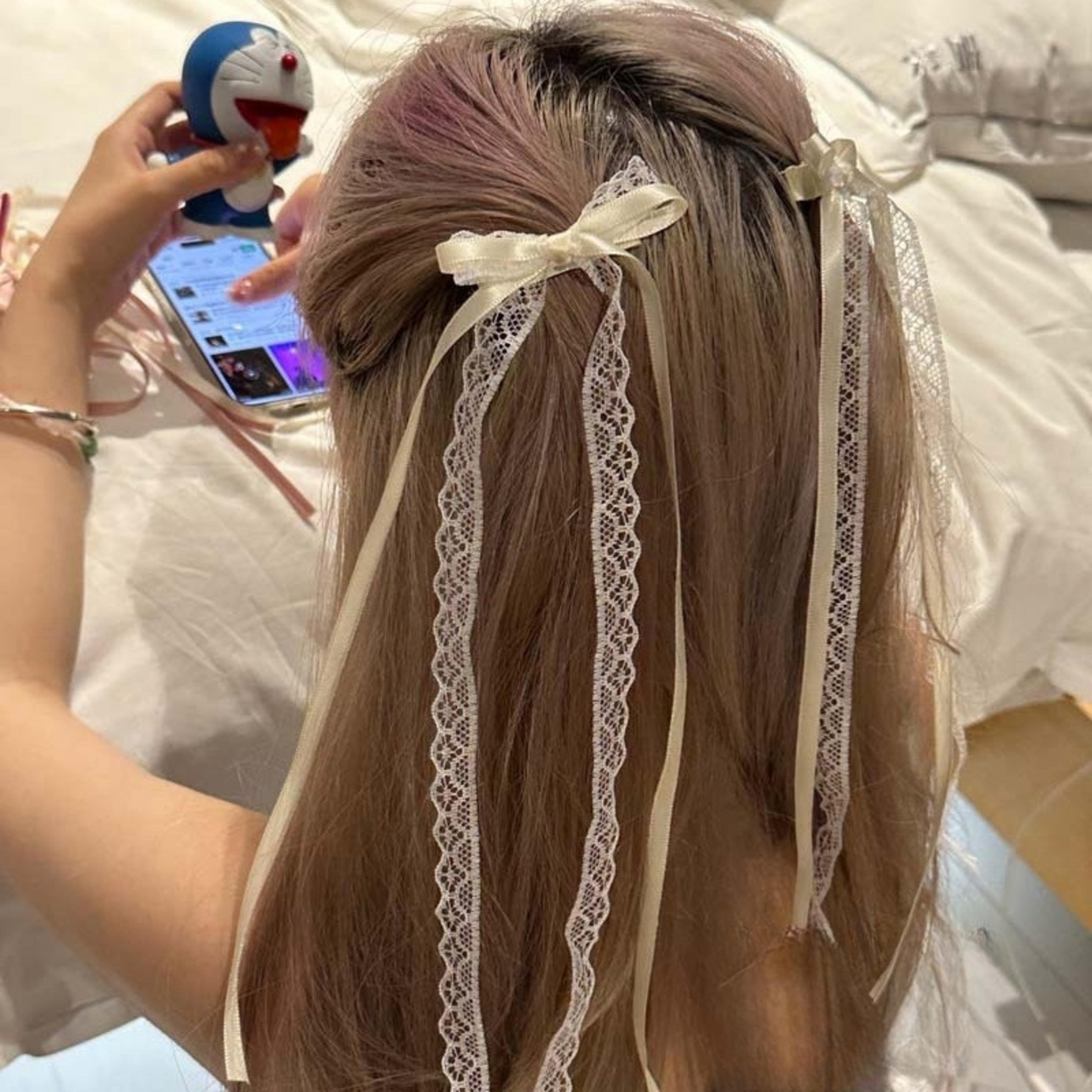 elegant lace bow hair clip set with long ribbon tails hair accessories for women & girls
